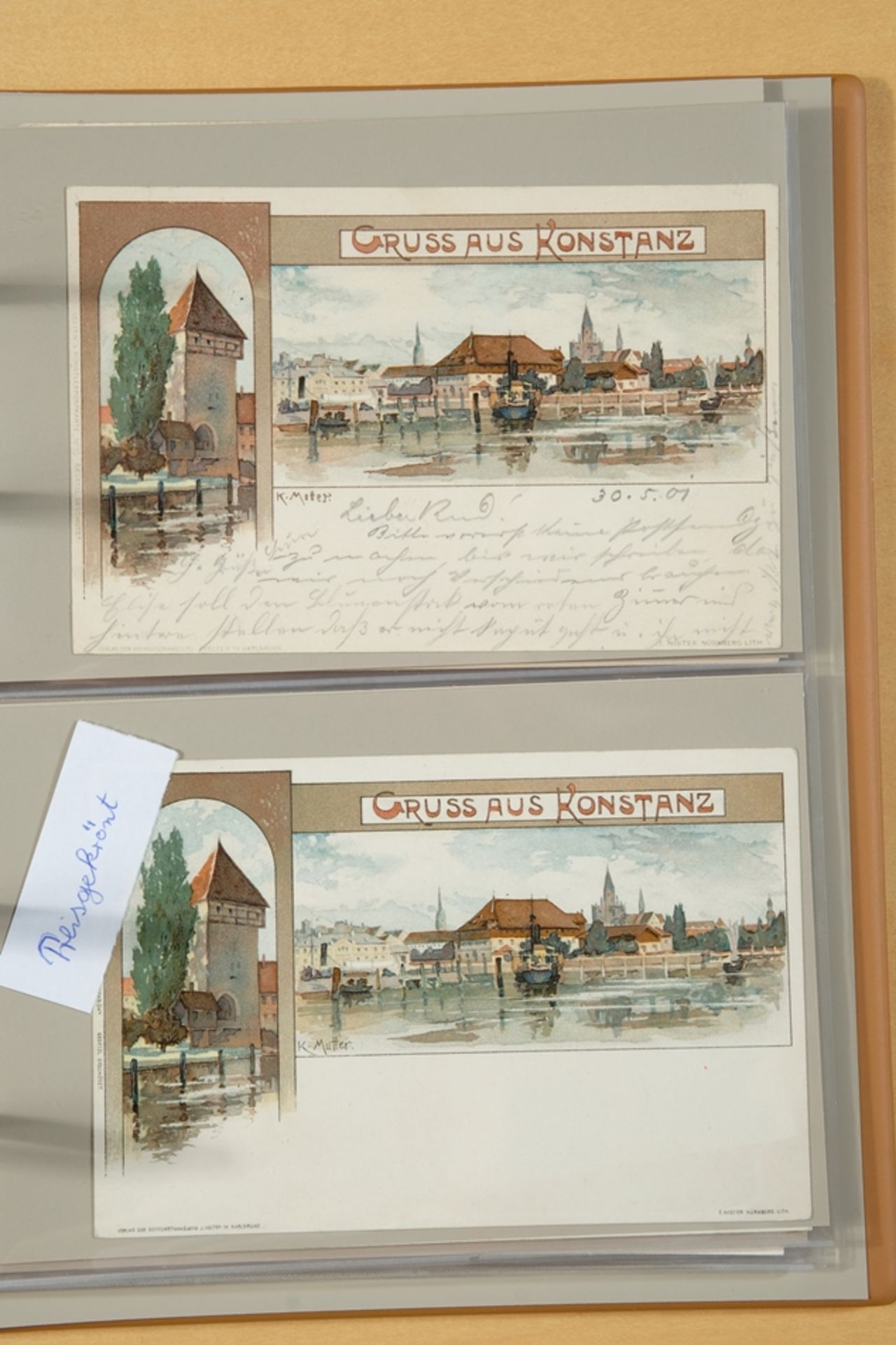 89 postcards Constance, album no. 15, collection focus 'artist postcards', turn of the century. - Image 7 of 7