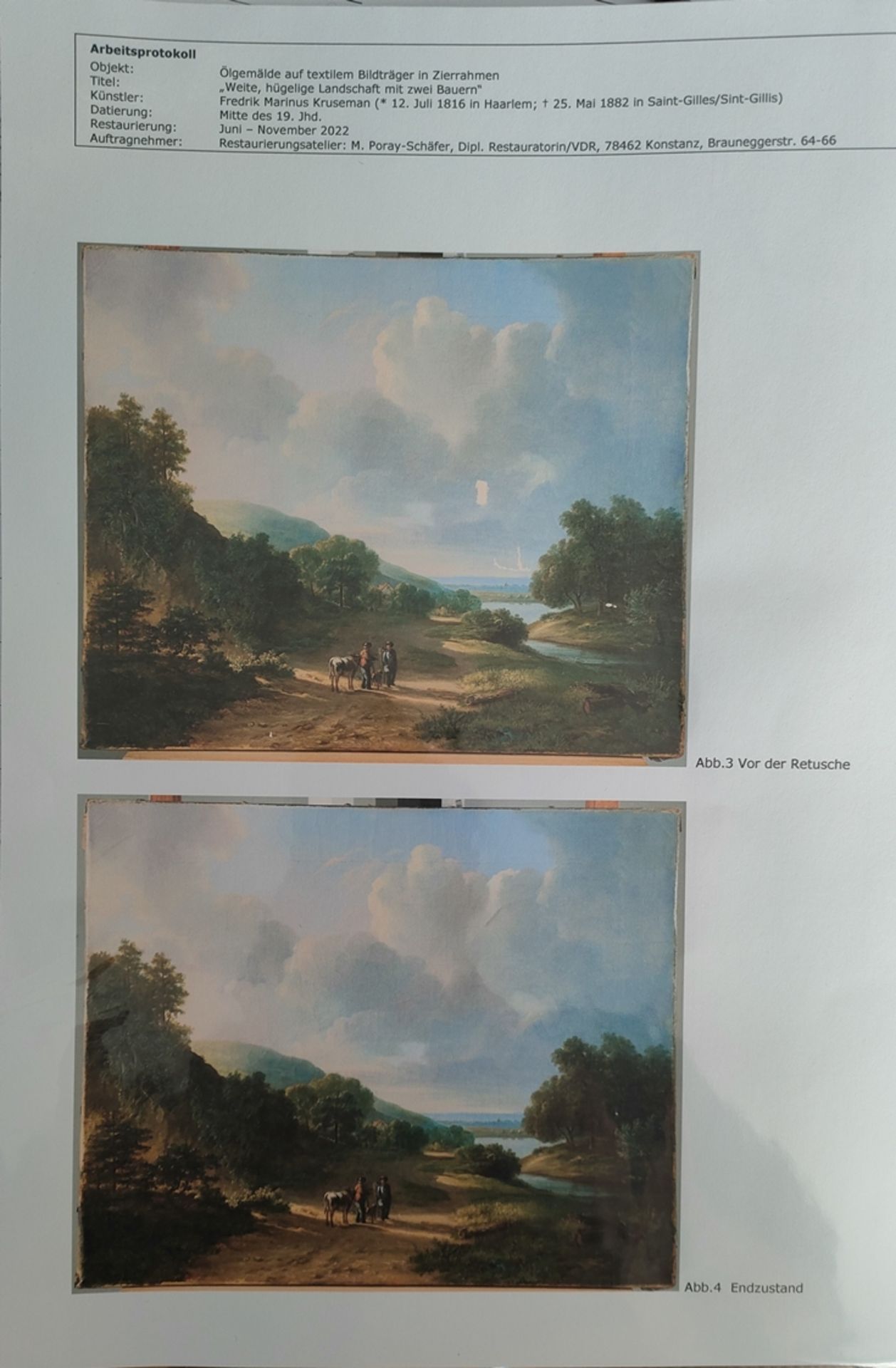 Kruseman, Frederik Marianus (1816-1882), Landschaft mit zwei Bauern, Öl auf Leinwand. signiert.  - Bild 10 aus 13