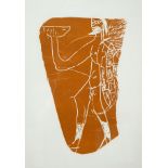 Grieshaber, HAP (1909-1981) „Griechischer Krieger mit Trinkschale“, brauner Holzschnitt auf Papier,