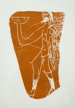 Grieshaber, HAP (1909-1981) „Griechischer Krieger mit Trinkschale“, brauner Holzschnitt auf Papier,