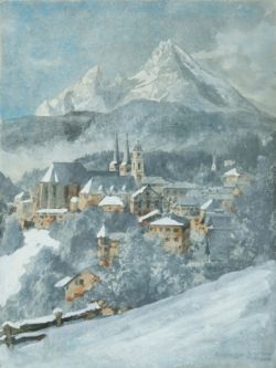 Compton, Edward Harrison (1881-1960) Berchtesgaden mit Watzmann, Lithographie, handkoloriert. 