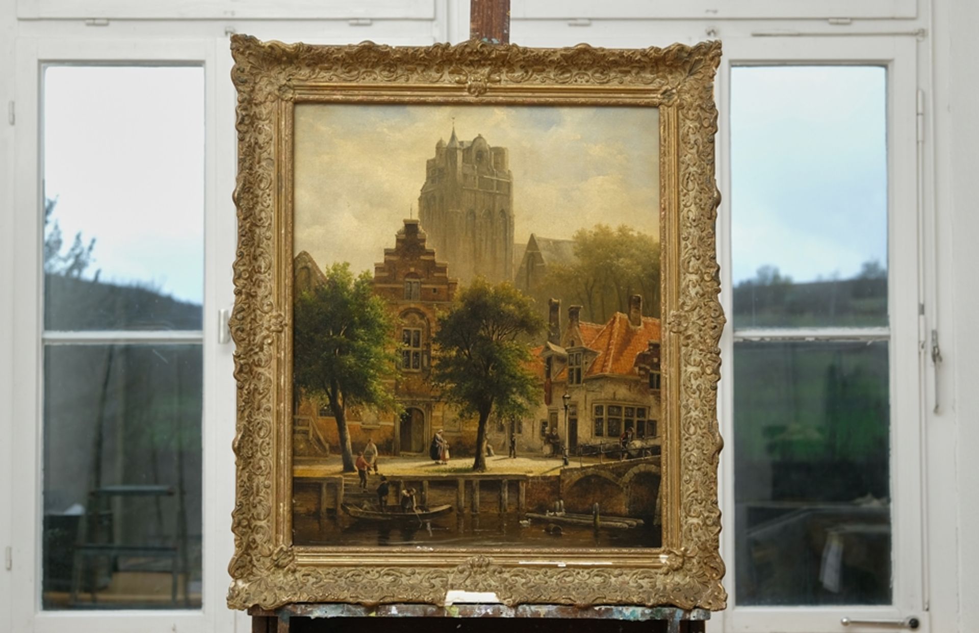 Behr, Carel Jacobus (1812-1895) Stadtansicht Utrecht, Öl auf Leinwand. - Bild 2 aus 9