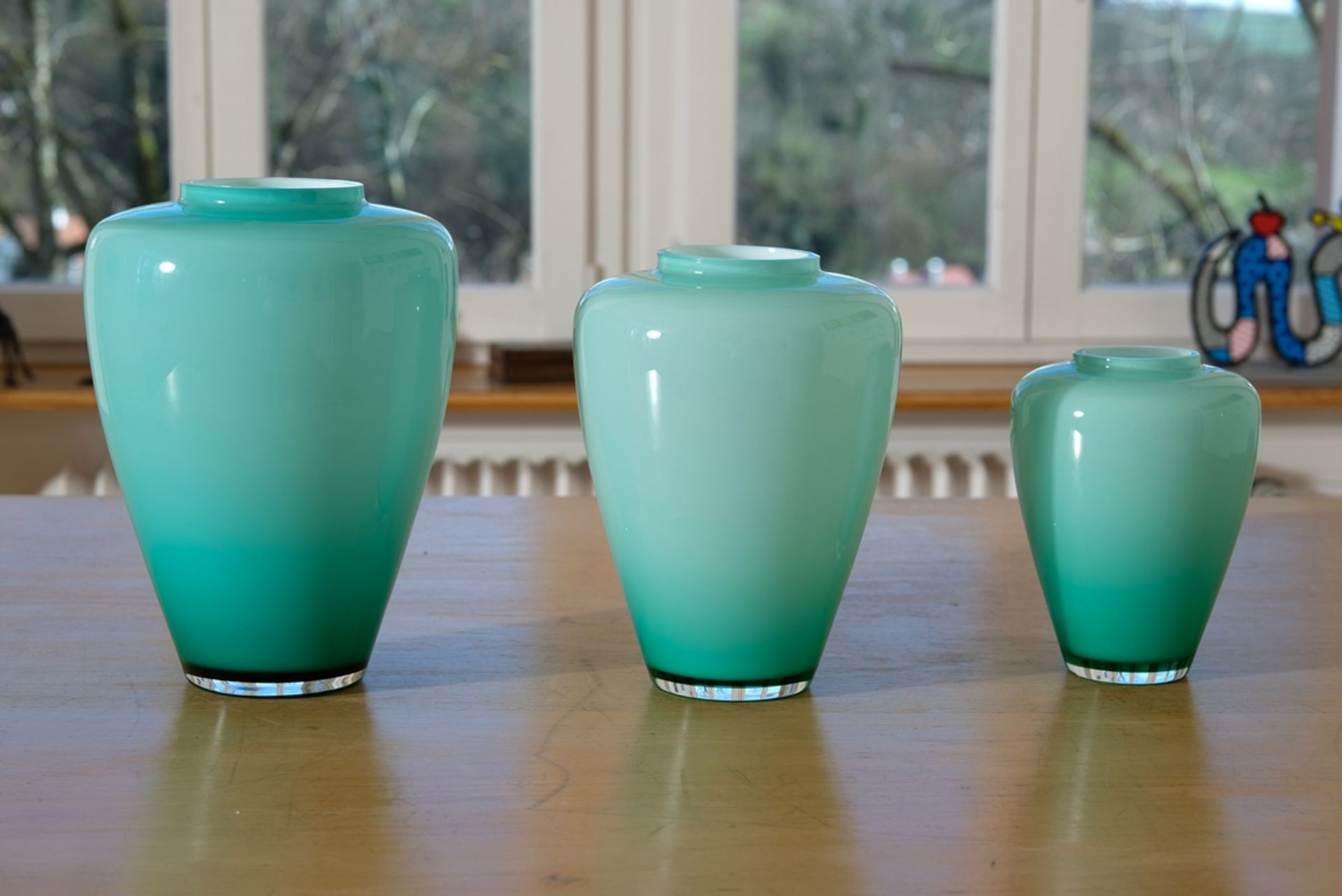 Venini vases from Murano, three pieces, Italy, 1980-1989.