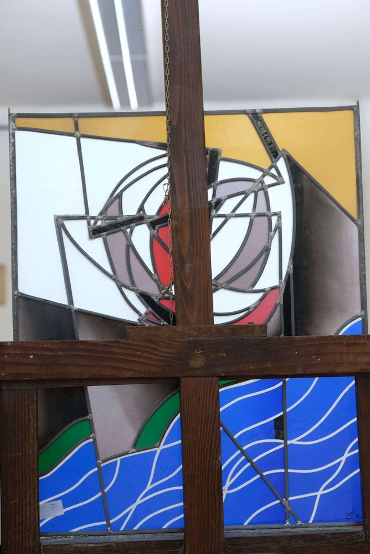 Künstlerglas Dieter F. Domes (1939-2016) großformatiges Bleiglasfenster und Entwurfsskizze, 1995. - Bild 4 aus 6
