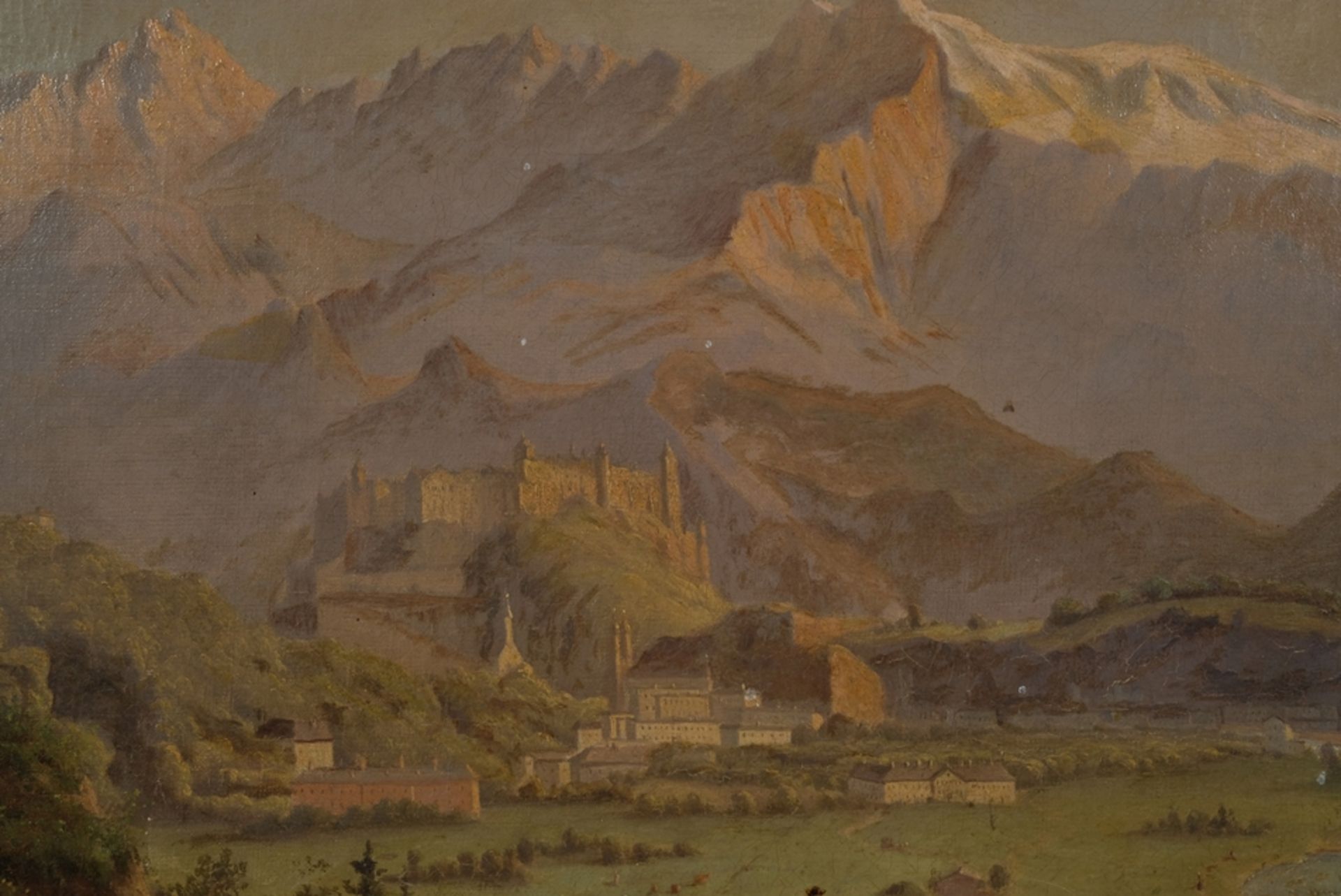 Caspar, C. (19. Jahrhundert) Alpen mit Festung und Wegkreuz, um 1860, Öl auf Leinwand. - Bild 3 aus 5