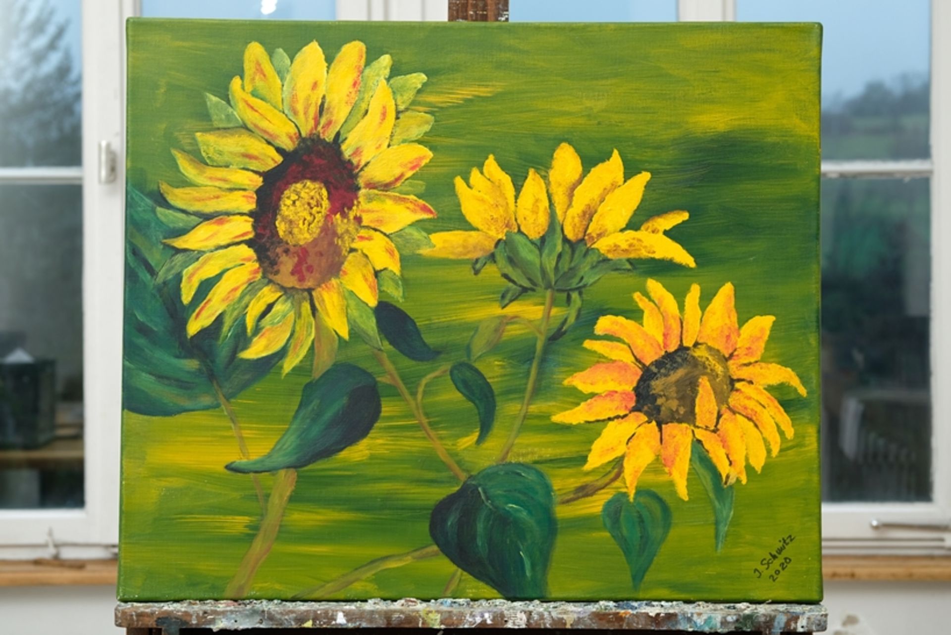 Schmitz, Inge (geboren 1948) Sonnenblumen, 2020, Acryl auf Leinwand.  - Bild 2 aus 4