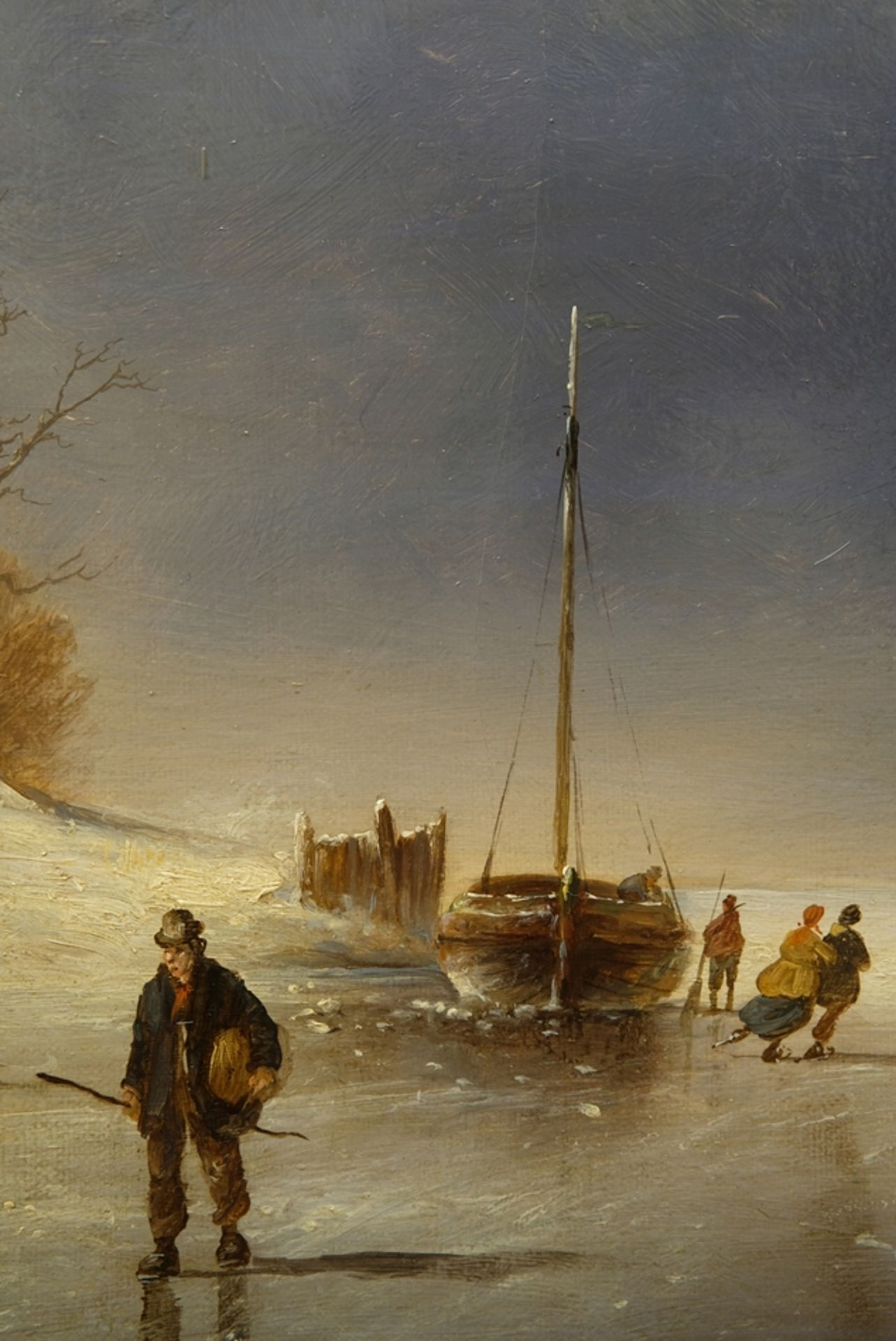 Spohler, Jacob Jan Coenraad (1837- verm. 1922) Windmühle auf schneebedecktem Deich, um 1880, Öl auf - Bild 4 aus 9