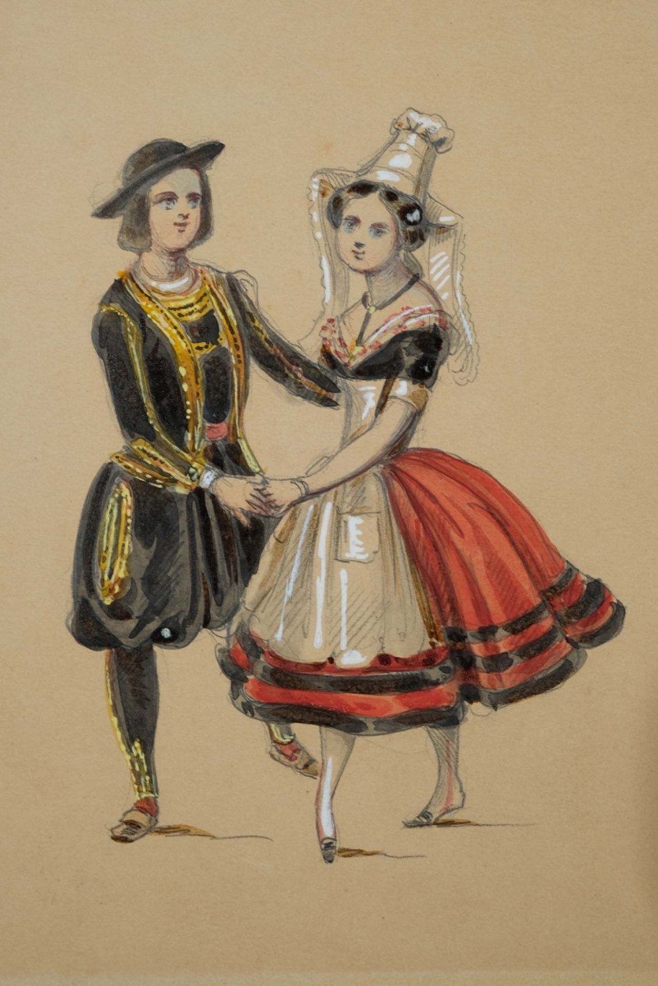 Franceschini, Vincenzo (1812-1884), Traditional costumes, three watercolours over pencil on paper. 