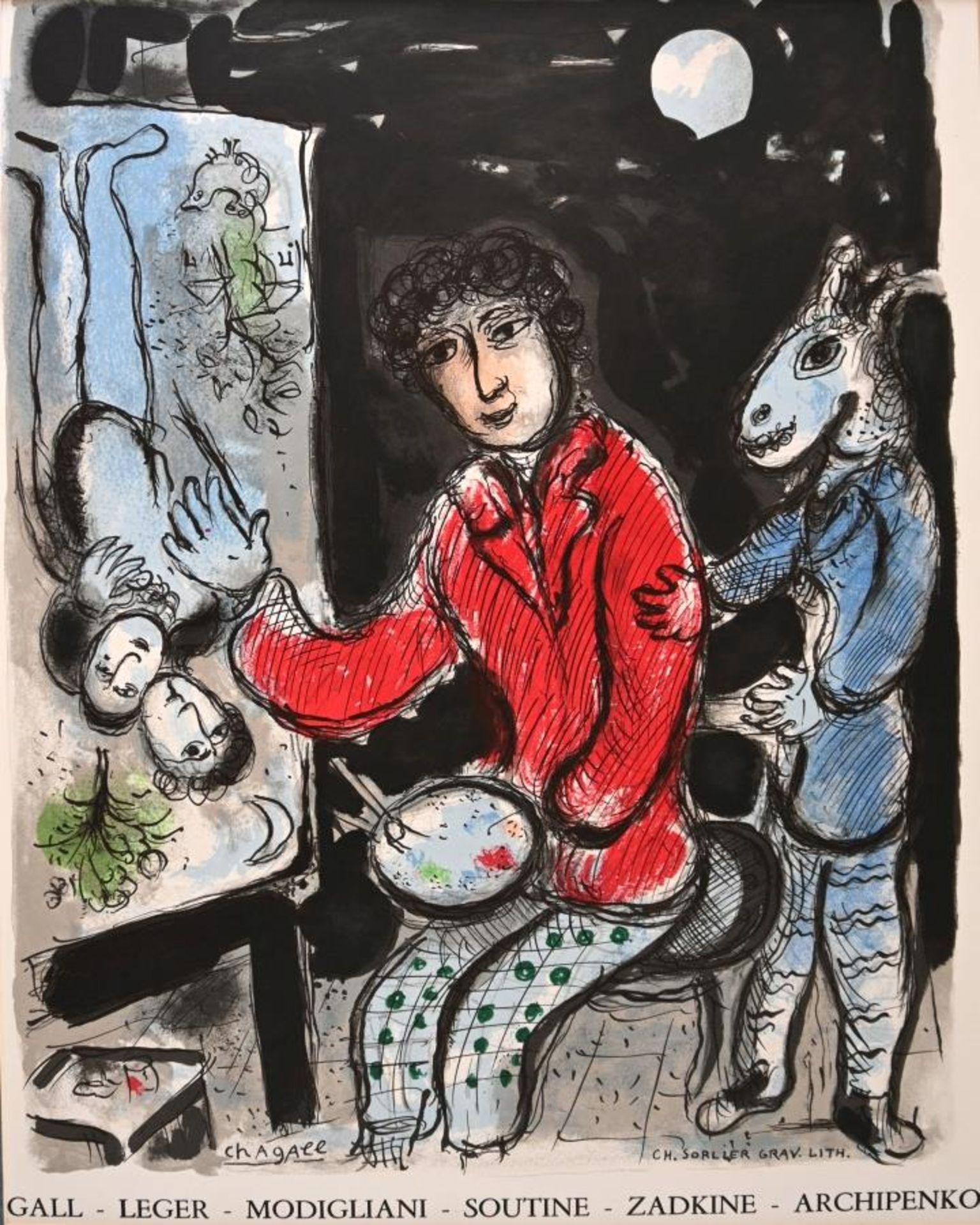 Chagall, Marc (1887-1985) "La Ruche et Montparnasse", exhibition poster with colour lithograph. Exh