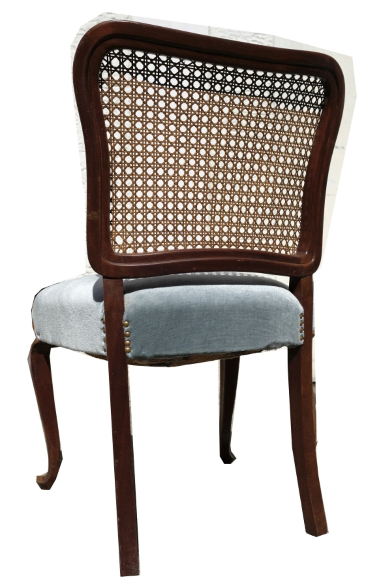 Two chairs "Chippendale", around 1920, wickerwork on the backrest, seat made of green velour. - Image 3 of 3