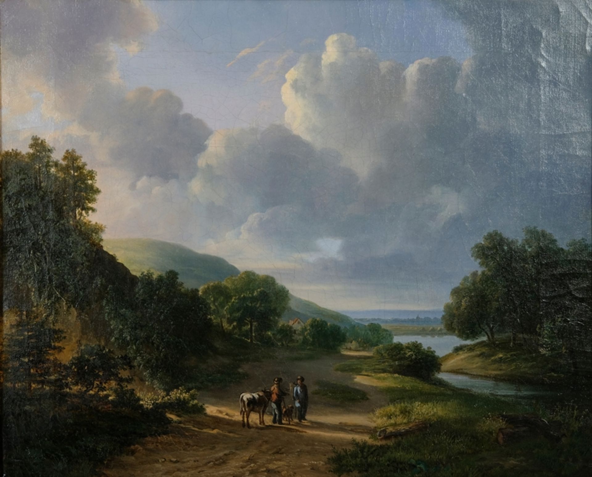 Kruseman, Frederik Marianus (1816-1882), Landschaft mit zwei Bauern, Öl auf Leinwand. signiert. 