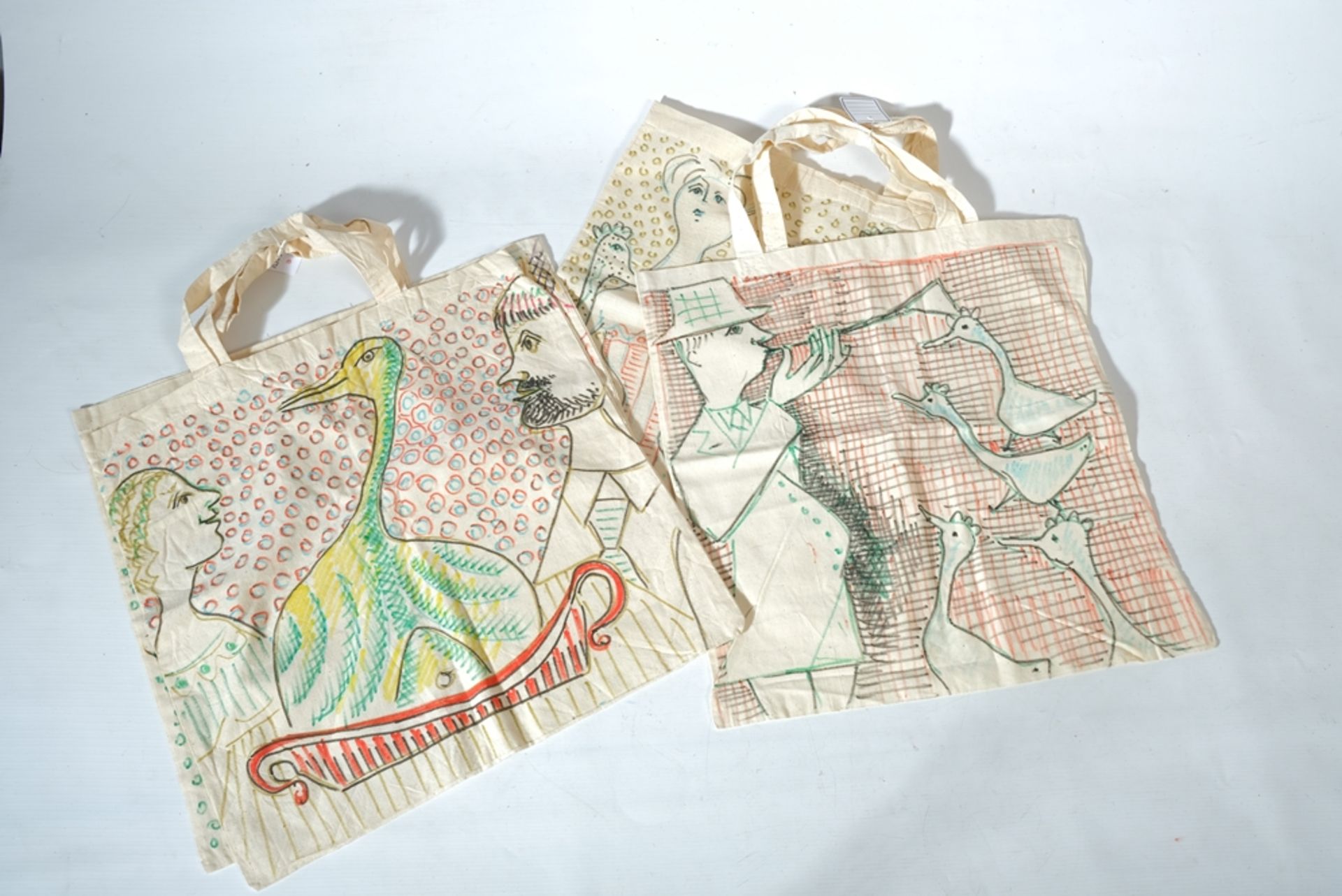 Stuckert, Rudolf (1912-2001), three painted cloth bags.