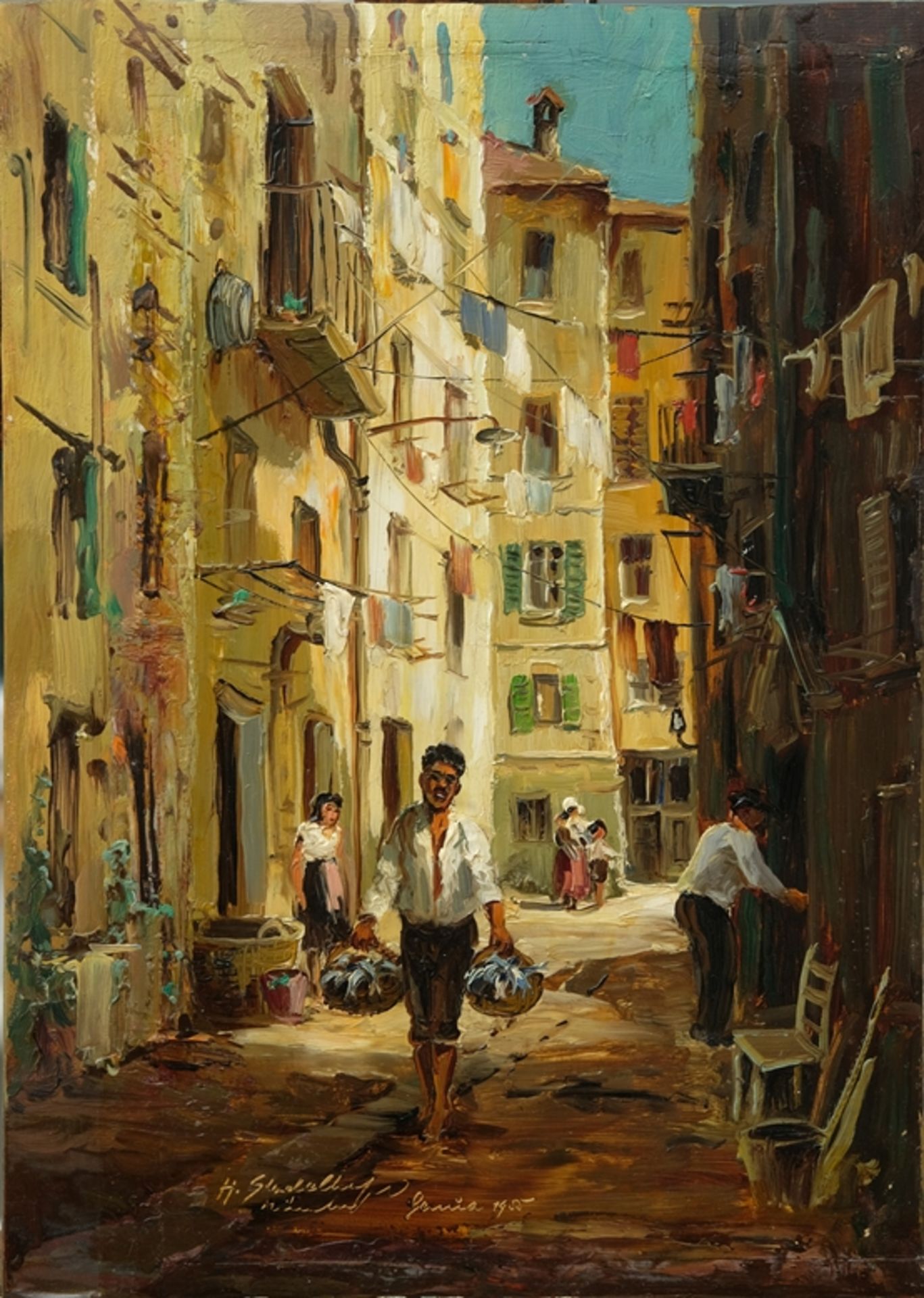 Stadelhofer, Helmut (1914-1979) Old Town of Genoa, 1955, oil on wood. 