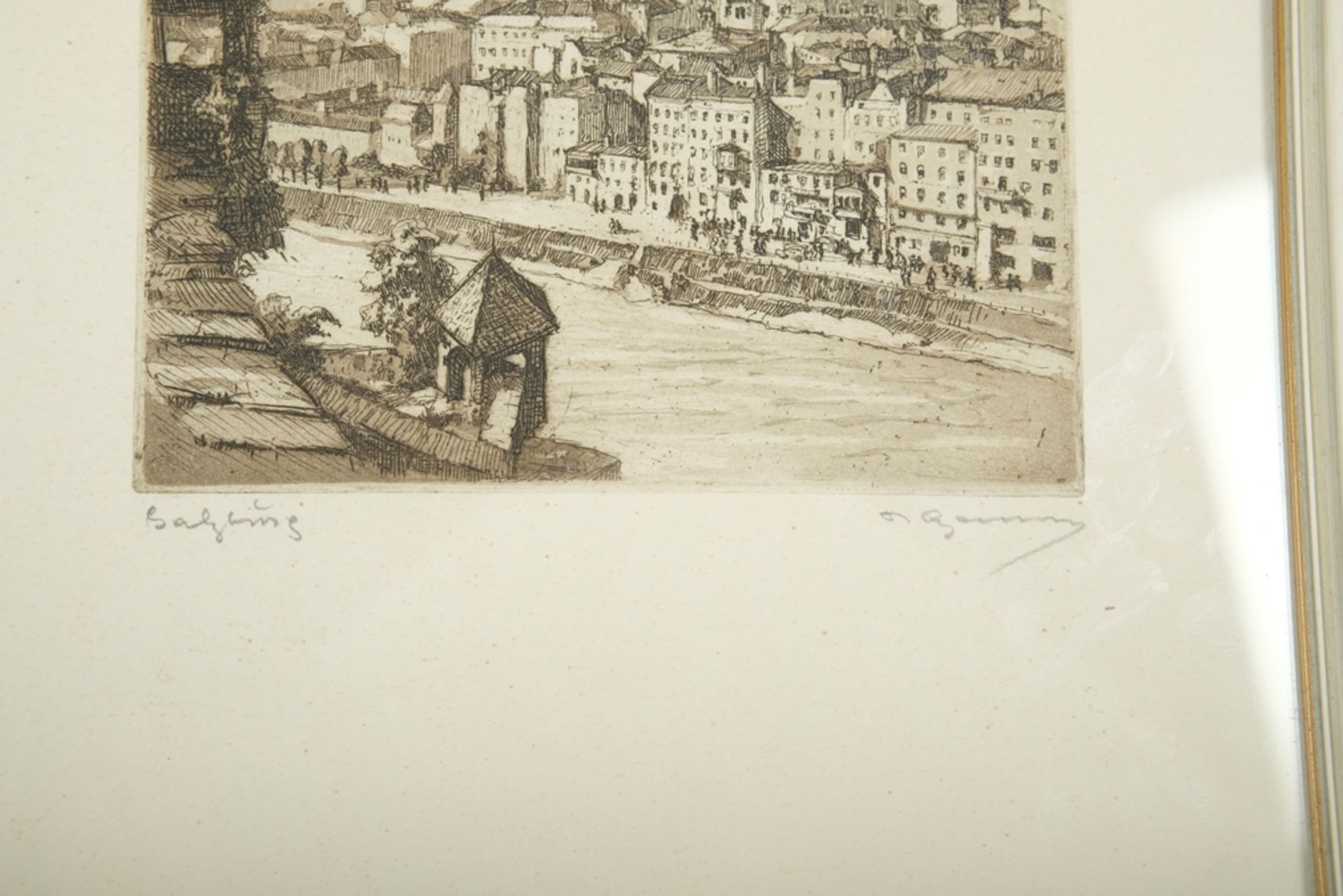 Salzburg, no year, etching. Depiction of the city of Salzburg with castle in the background. Titled - Image 3 of 3