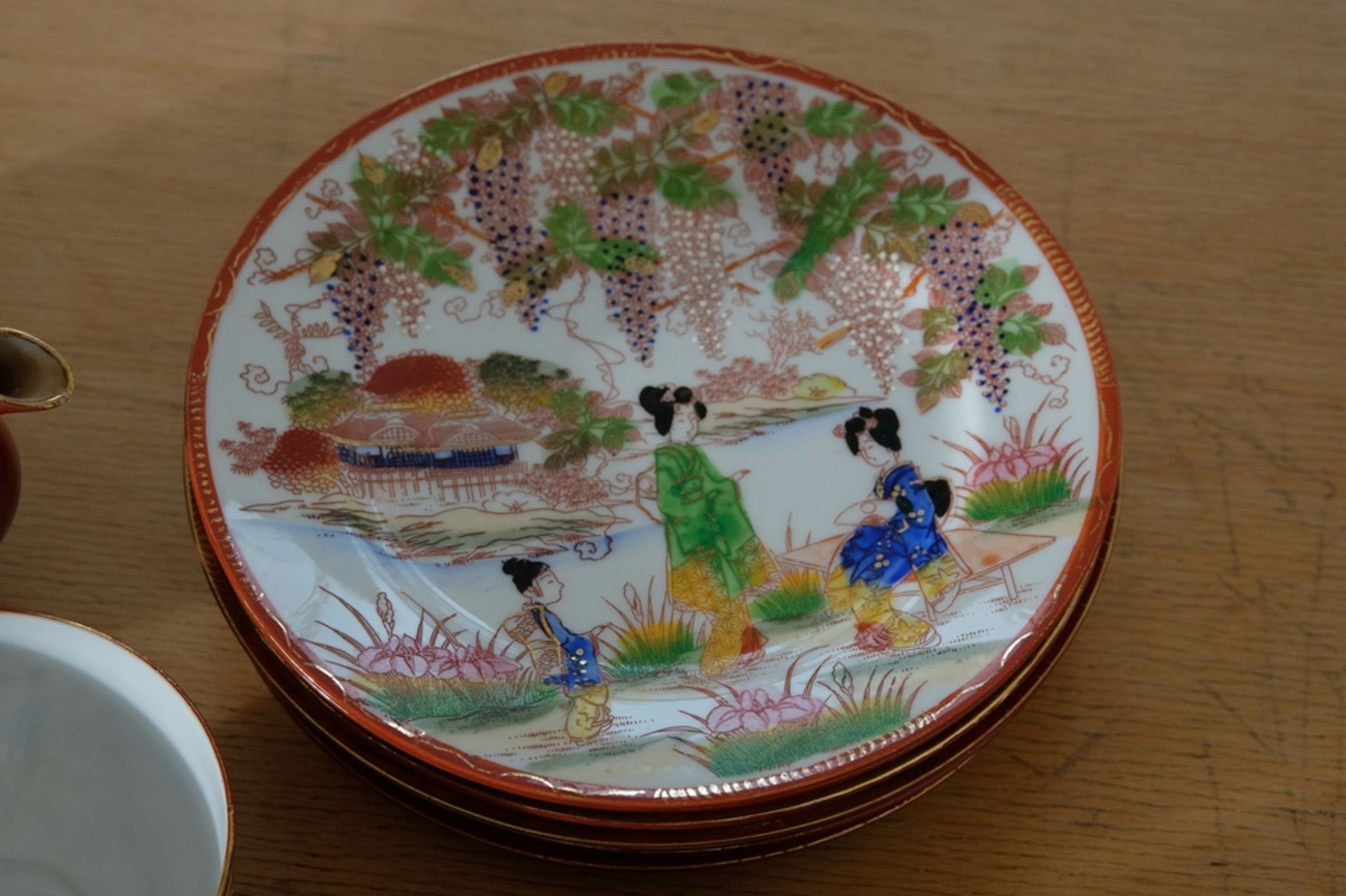 Tea service, Japanese, lid of sugar bowl missing - Image 3 of 6