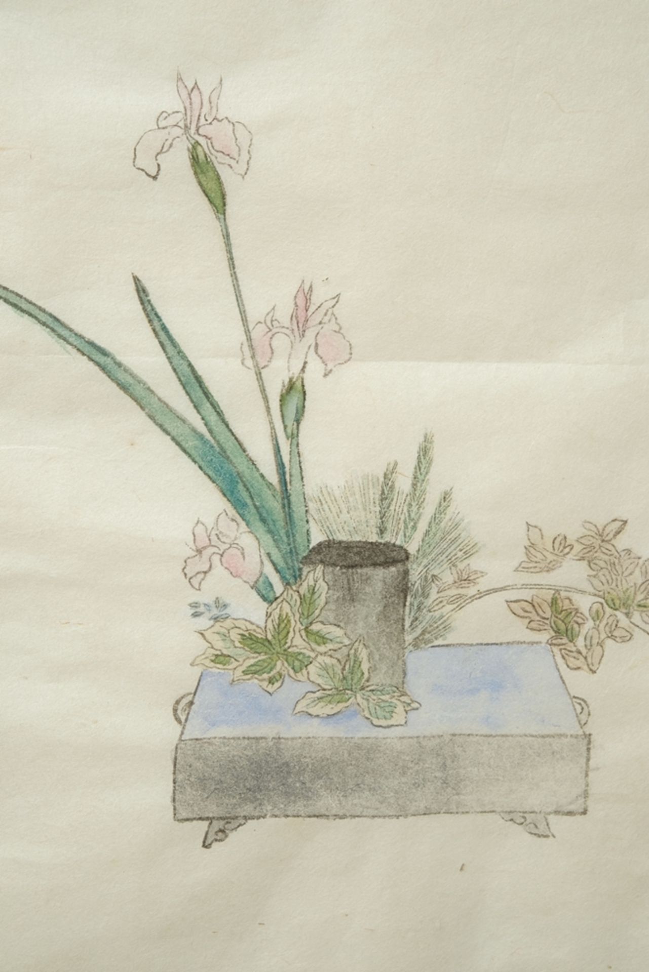 Ikebana arrangement, Japan, watercolour pencil on rice laid paper.  - Image 2 of 4