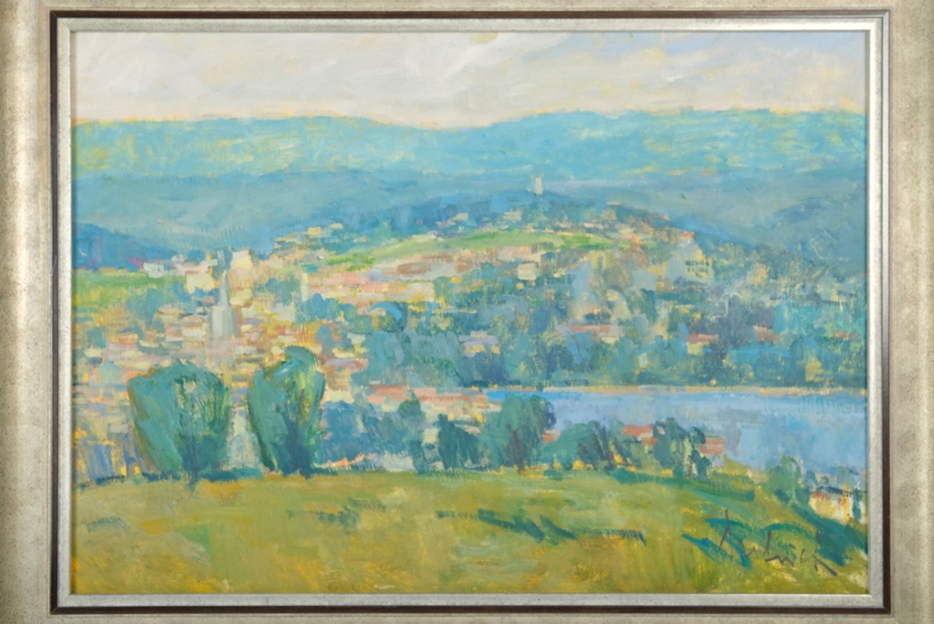 Frick, Guido (born 1947) "Blick über Konstanz", View over Constance and the lake, in the background