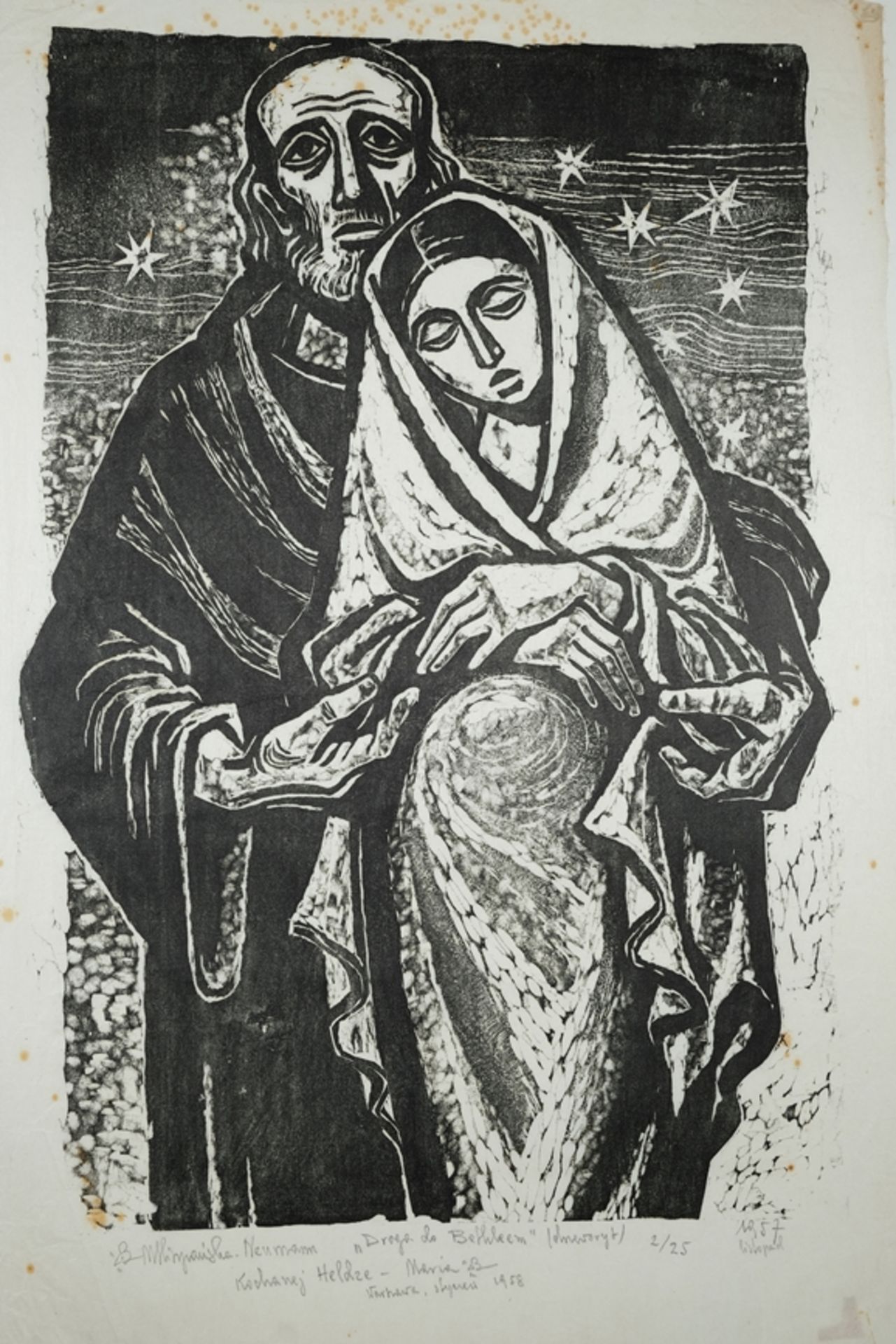 Hiszpanska-Neumann, Maria (1917-1980) "Droga do Betlejem", 1957, woodcut on tissue paper. Copy 2/25