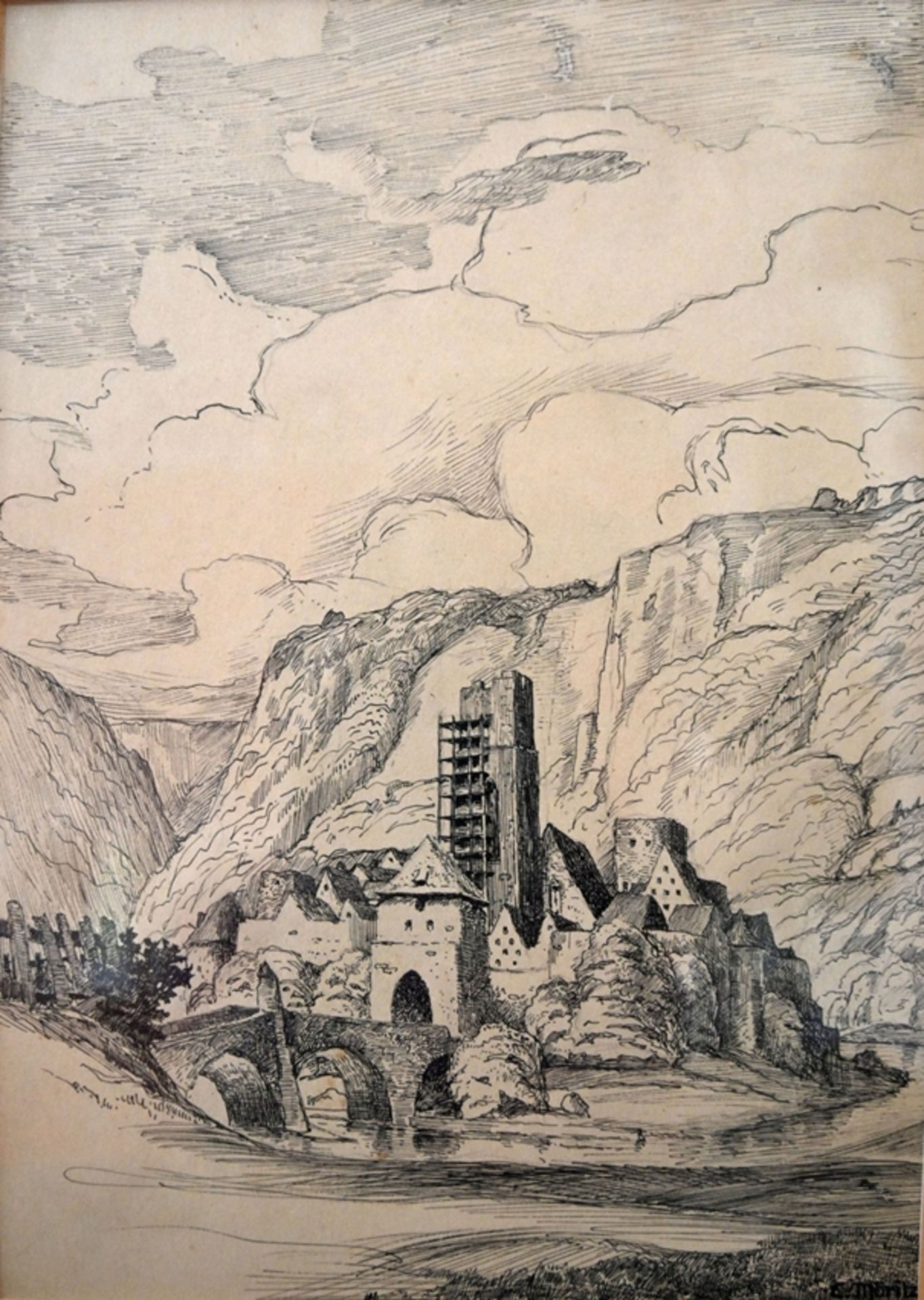 Möritz, Karl (1896-1963) Ansicht einer Burg, ohne Jahr, Tusche über Bleistift auf Papier. - Bild 2 aus 2