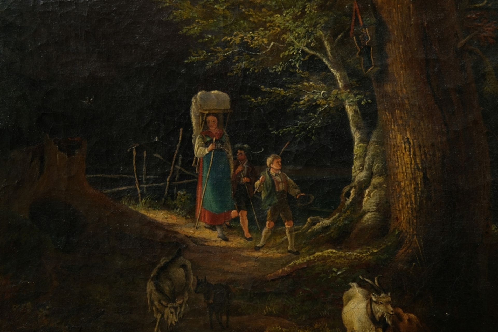 Helfreich, M. (19. Jahrhundert) Hirtenszene, idyllischer Blick ins Tal auf einen Waldrand, Hirten m - Bild 4 aus 7
