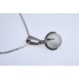 Silver necklace with ball pendant, this holds a frosted glass ball. Necklace 925 sterling silver, p