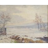 Fechter, Emmerich (1854-1912) Winterlandschaft, es könnte auch im Hegau sein, Öl auf Malplatte.