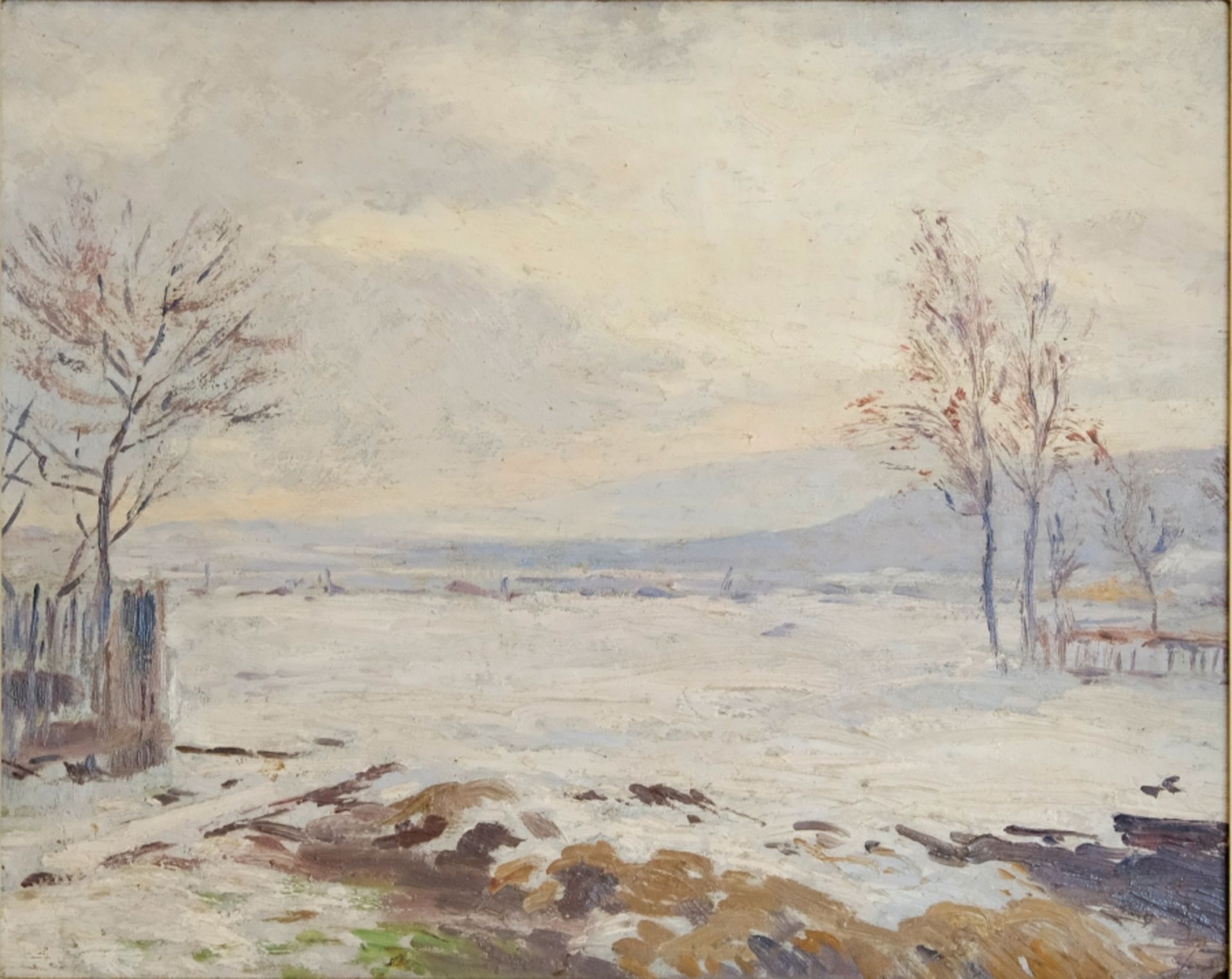 Fechter, Emmerich (1854-1912) Winter landscape, it could also be in Hegau, oil on panel.