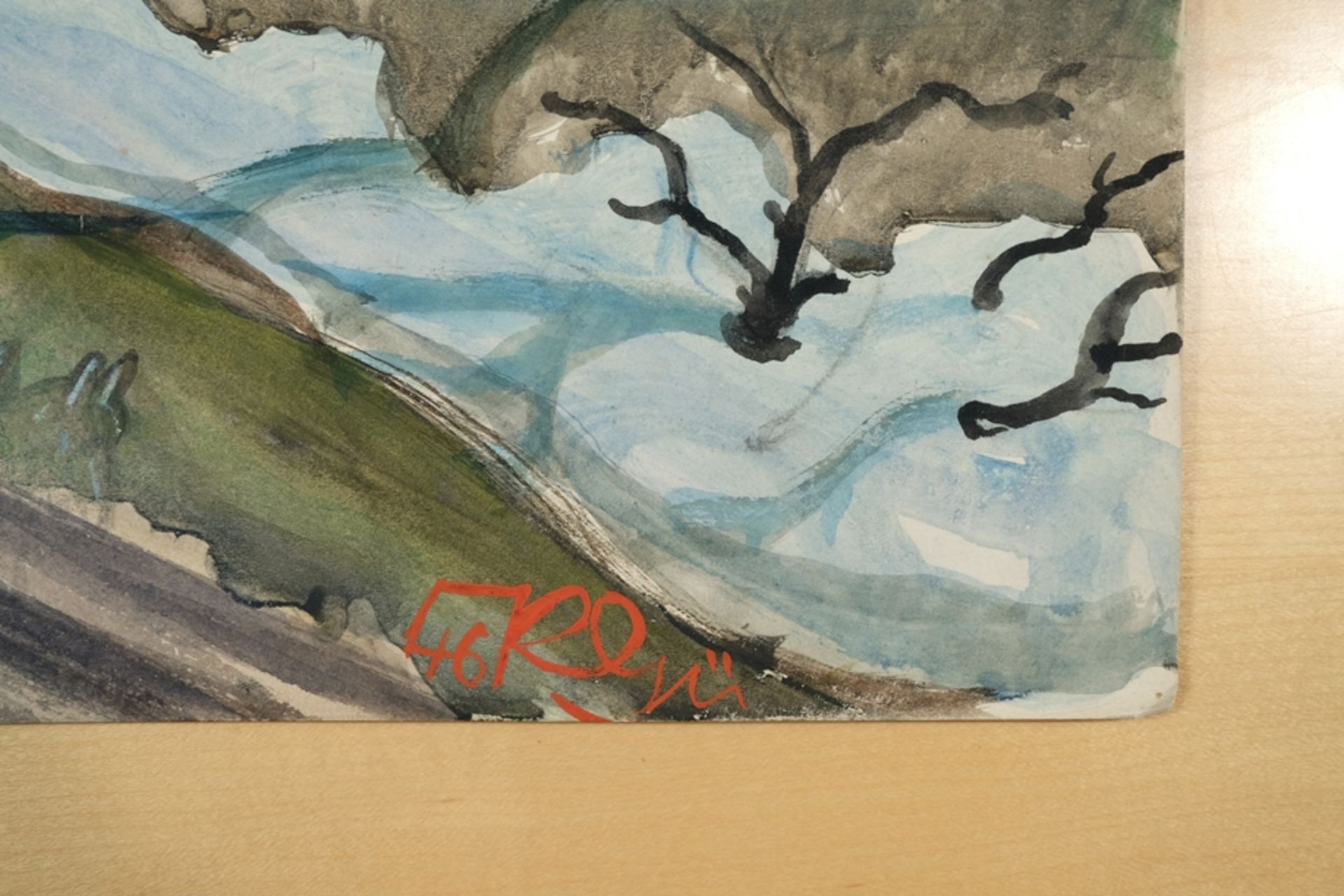 Einhart, Karl (1884-1976) Höfe mit Blick auf die Alpen, idyllische Stimmung, Aquarell, unten rechts - Bild 2 aus 4