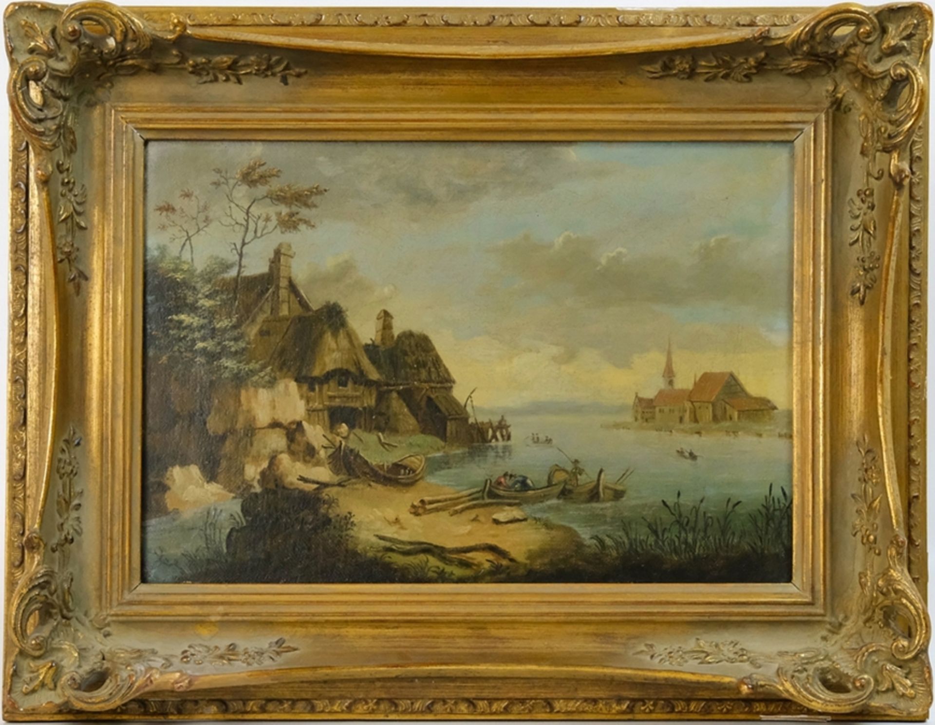 Unknown (around 1850)(around 1850), at the Dutch Biesbosch, oil on canvas. - Image 2 of 3