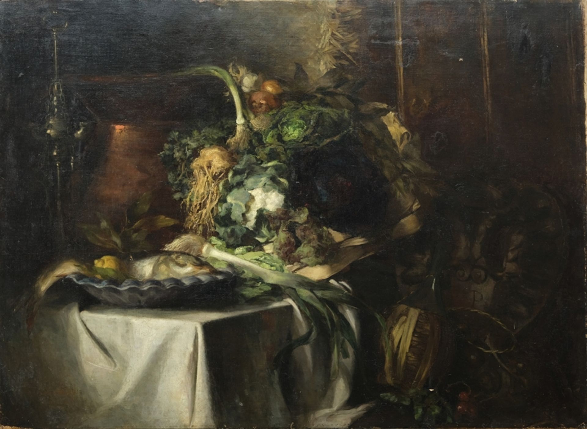Eichfeld, Sophie (1856-unbekannt) Üppiges Küchenstillleben, um 1880, Öl auf Leinwand.