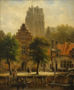 Behr, Carel Jacobus (1812-1895) Stadtansicht Utrecht, Öl auf Leinwand.