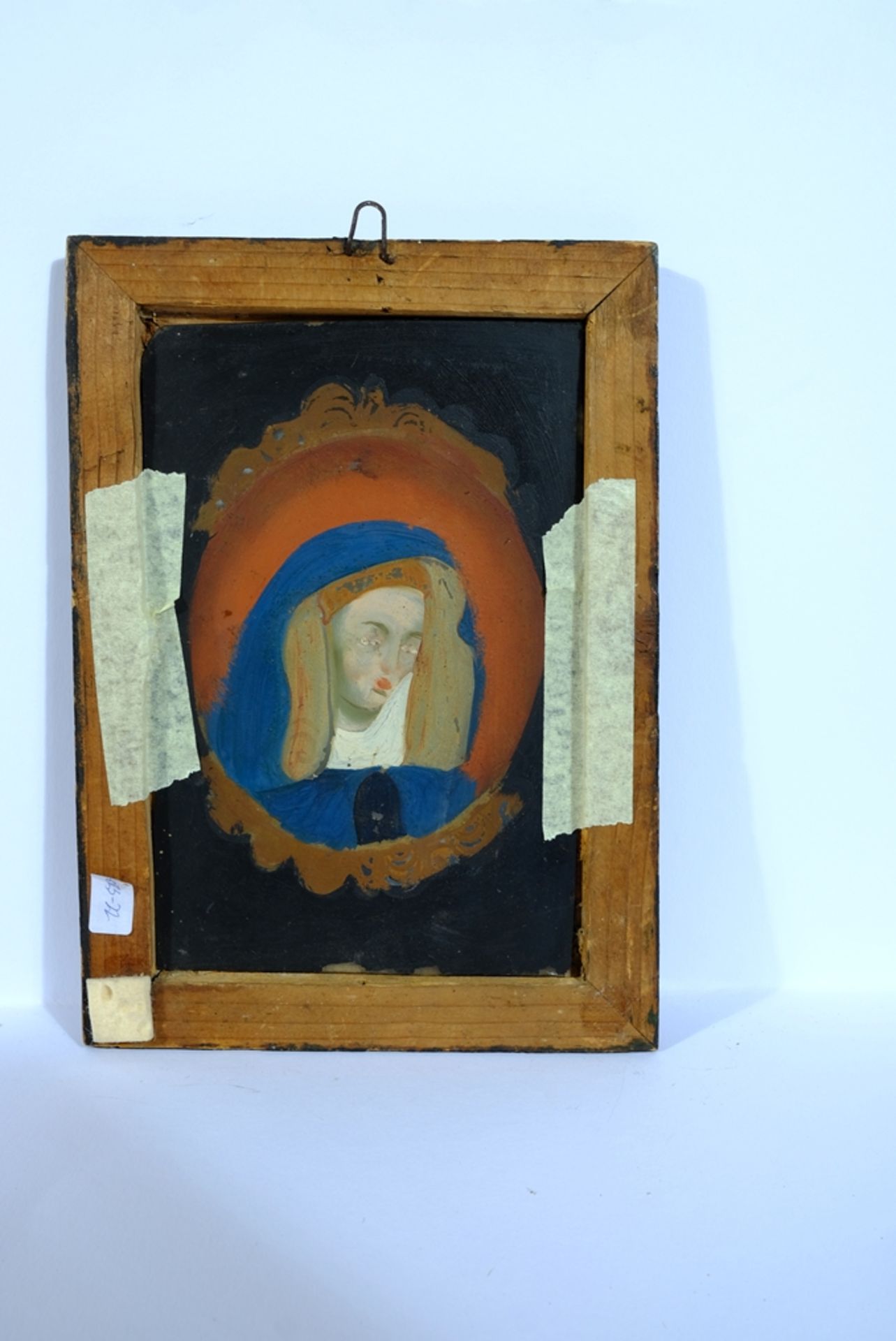 Portrait of Mary,reverse glass painting, oil on glass, c. 1700 - Image 3 of 3