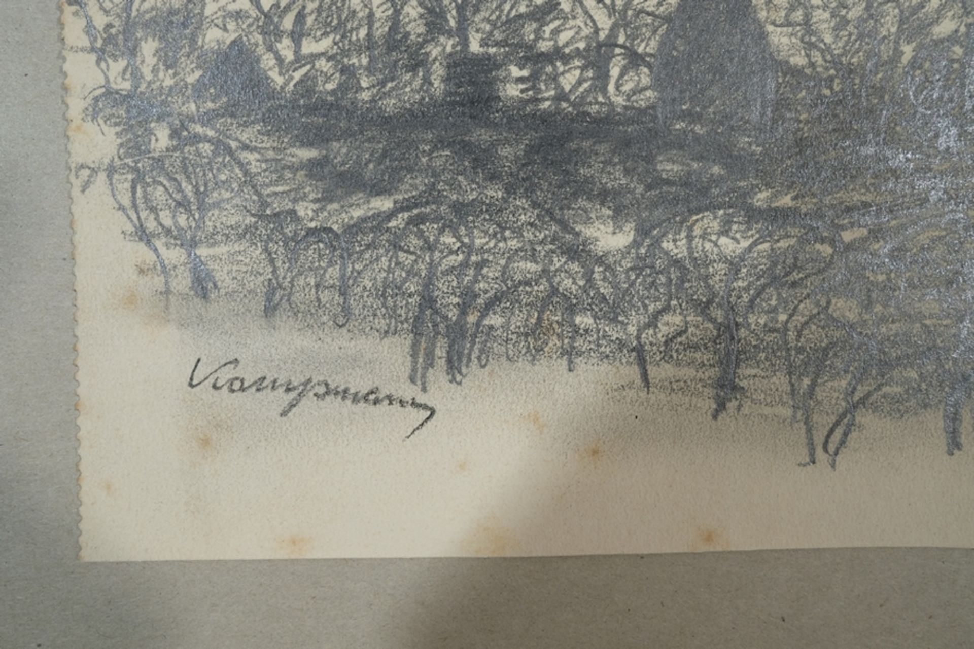 Attributed to Kampmann, Gustav (1859-1917), Streuobstwiese vor Schloss, pencil on sketchbook paper. - Image 2 of 3