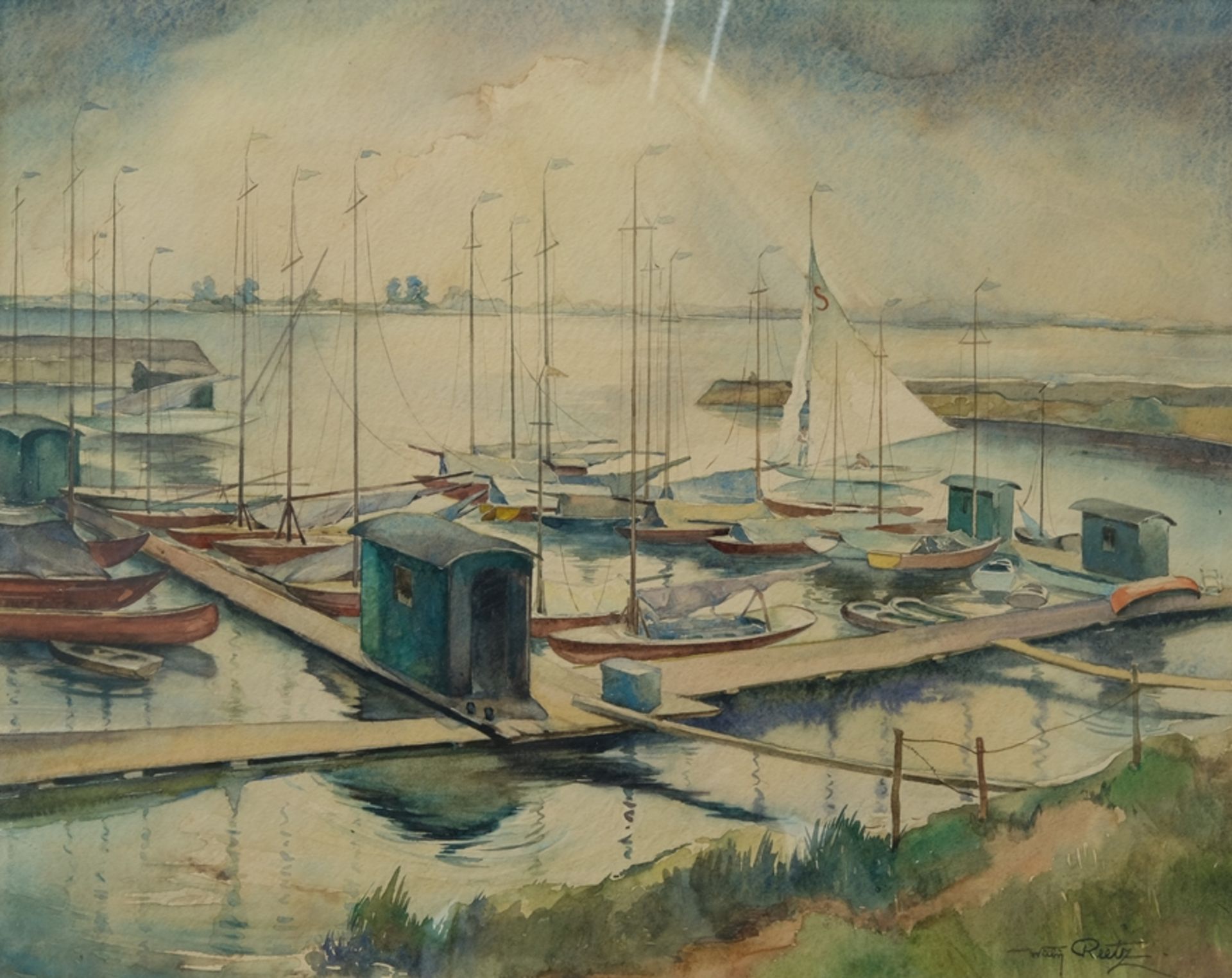 Reetz Willy (1892-1963) Harbour, watercolour. 