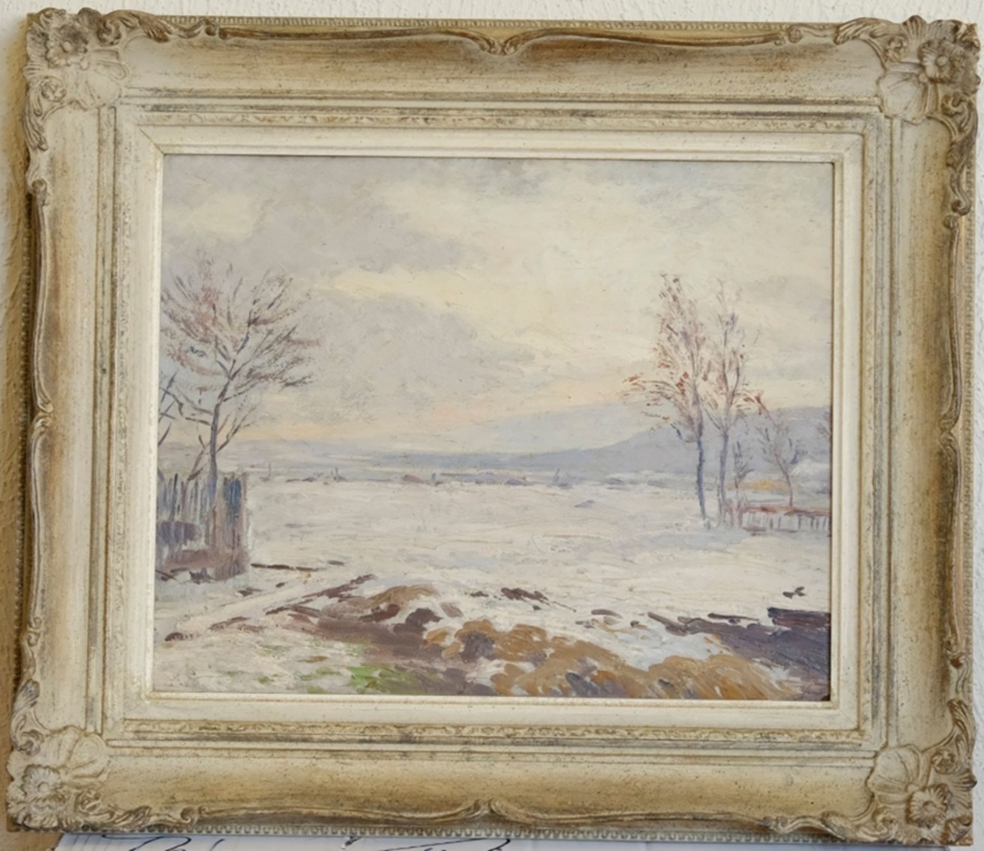 Fechter, Emmerich (1854-1912) Winter landscape, it could also be in Hegau, oil on panel. - Image 2 of 5