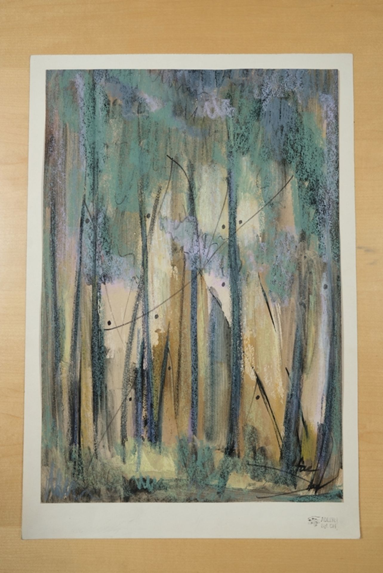 Monogramist "TAE" (20th century) Abstract depiction of a forest, mixed media on paper.  - Image 2 of 3