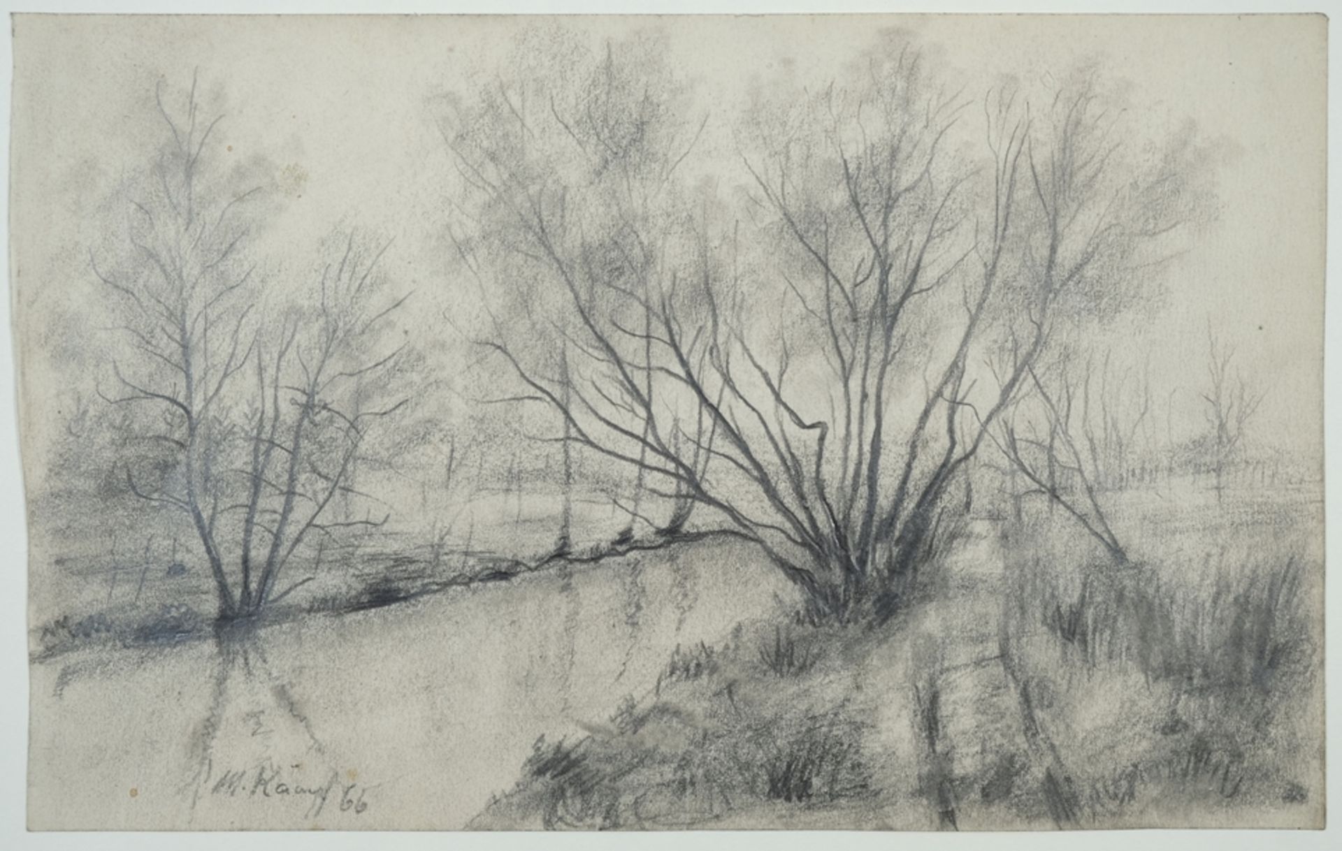 Kämpf, Max (1912-1982) Bach im Winter, 1966, pencil on paper. 