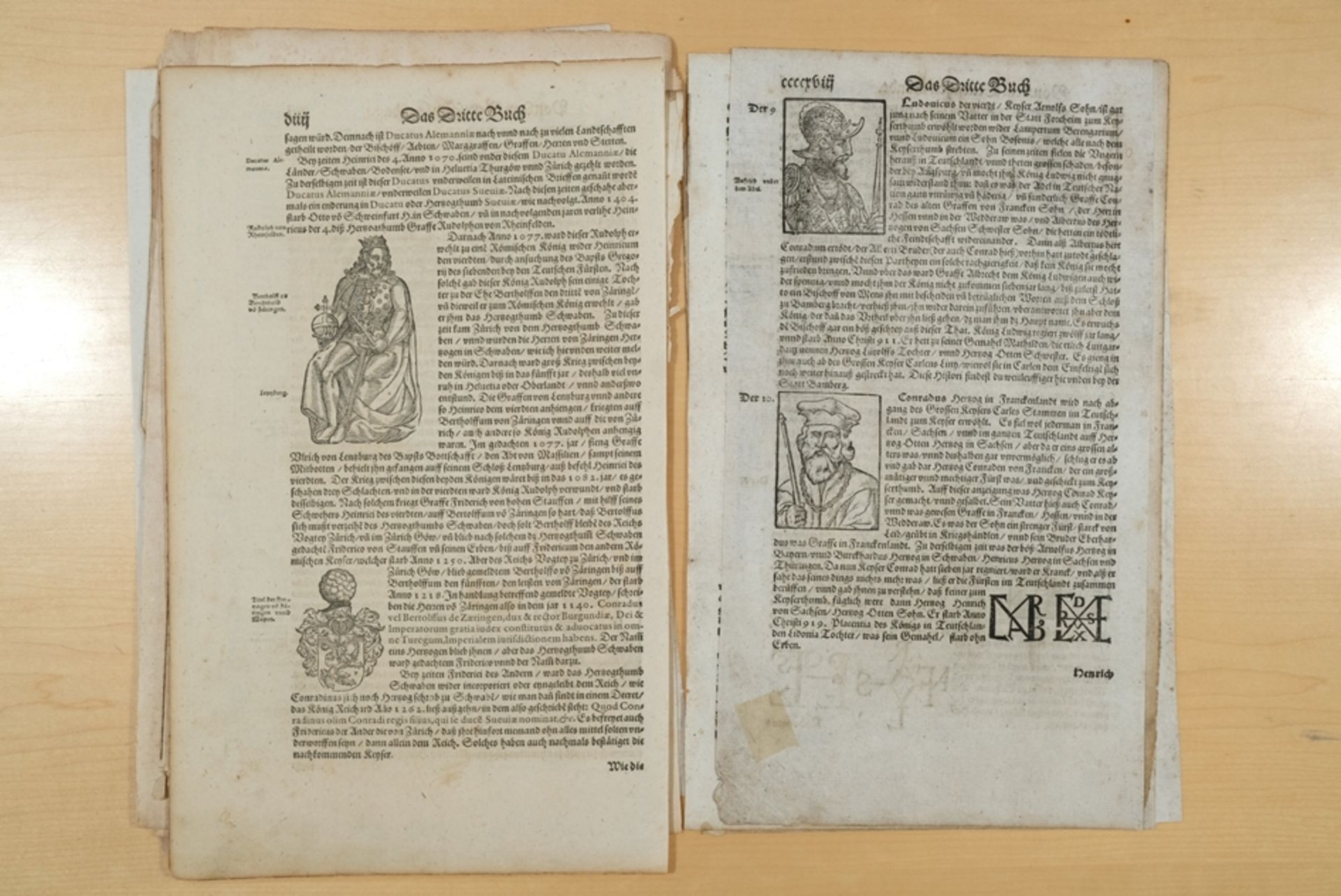 Münster, Sebastian (1488 - 1552), 16 original sheets from various works. Pages from the third book  - Image 9 of 13