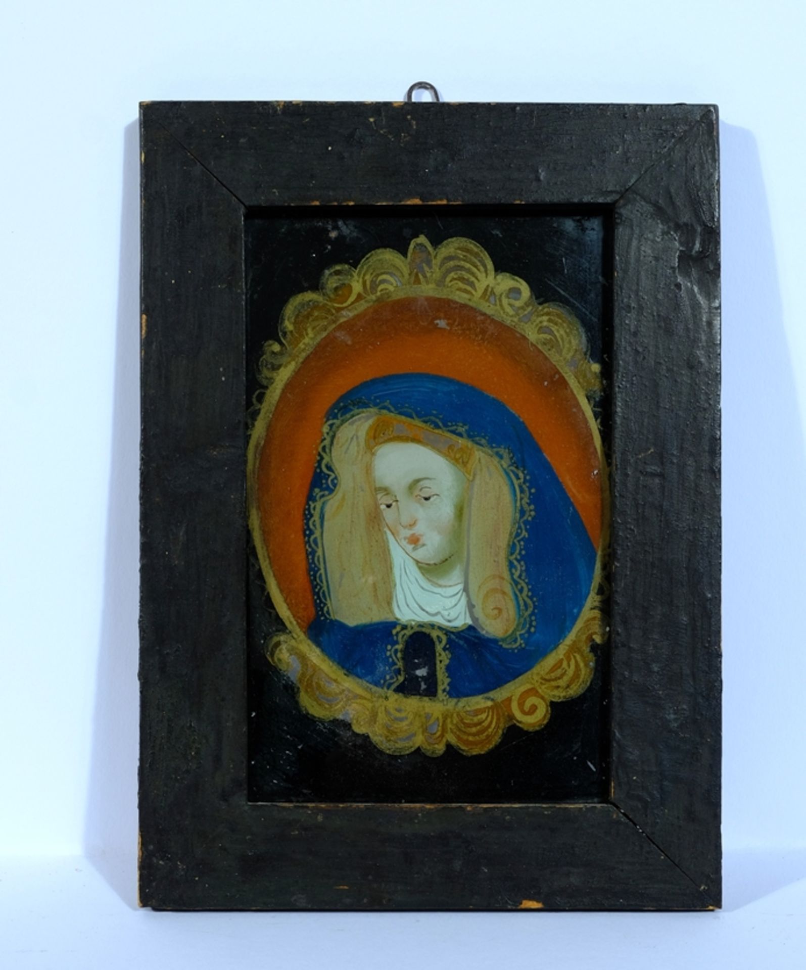 Portrait of Mary,reverse glass painting, oil on glass, c. 1700 - Image 2 of 3
