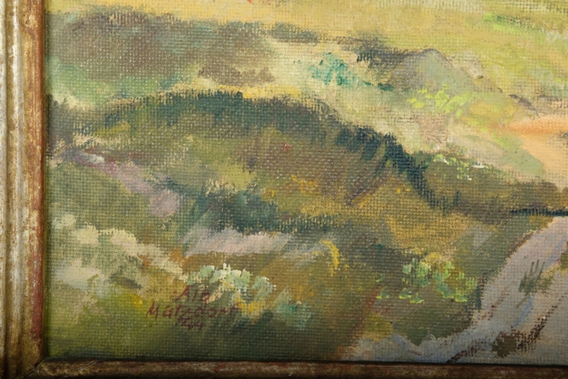 Matzdorf, Albert (1912-1992) Wanderung zu einer Kapelle in den Bergen, oil painting/pastel on canva - Image 3 of 4