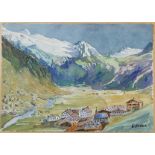 Huber, Ernst (1895-1960) Village in the valley, watercolour. 