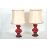 Two ceramic lamps, height 68.5cm, beautiful ceramic lamps in a bordeaux colour, the lampshade is de