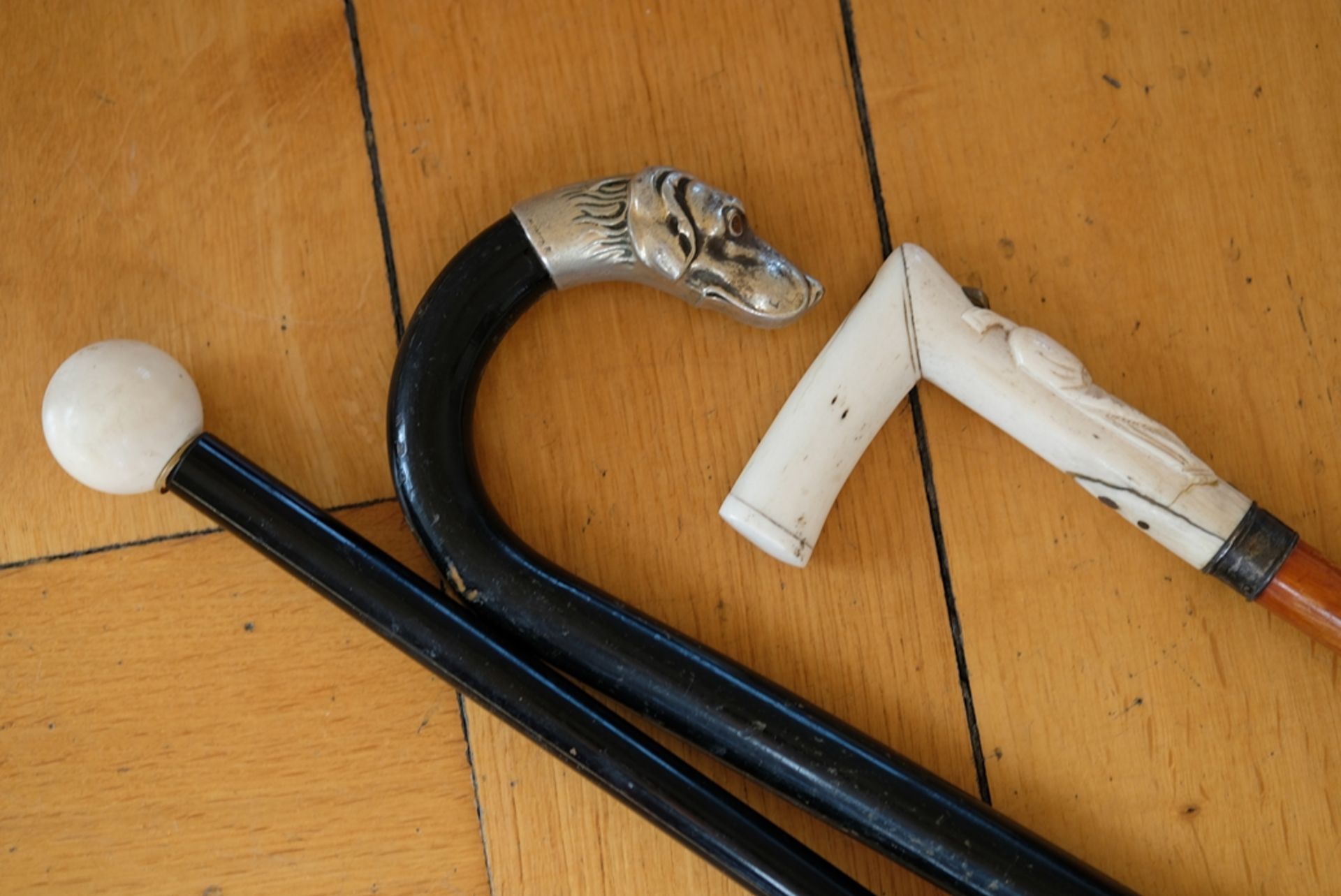 Three walking sticks, old, different materials: - Image 2 of 4