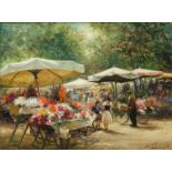 Stadelhofer, Helmut (1914-1979) Flower sale at the weekly market, oil on canvas. 