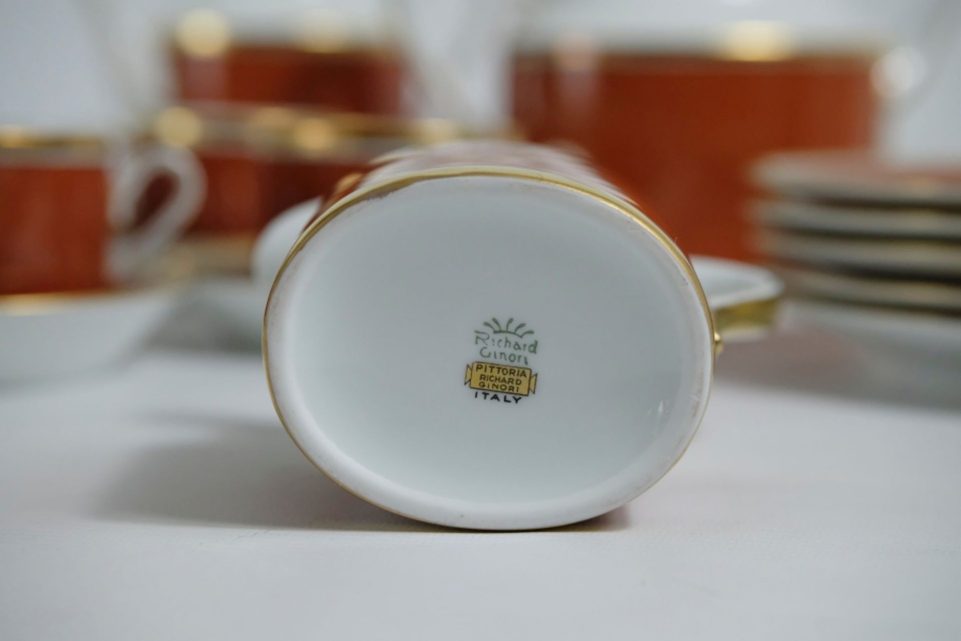 Richard Ginori "Contessa" tea/coffee service, porcelain, white and terracotta with gold rim, consis - Image 8 of 8