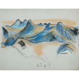 Porges, Clara (1879-1963) Engadin Blue and Orange, undated, ink and pastel on paper. 