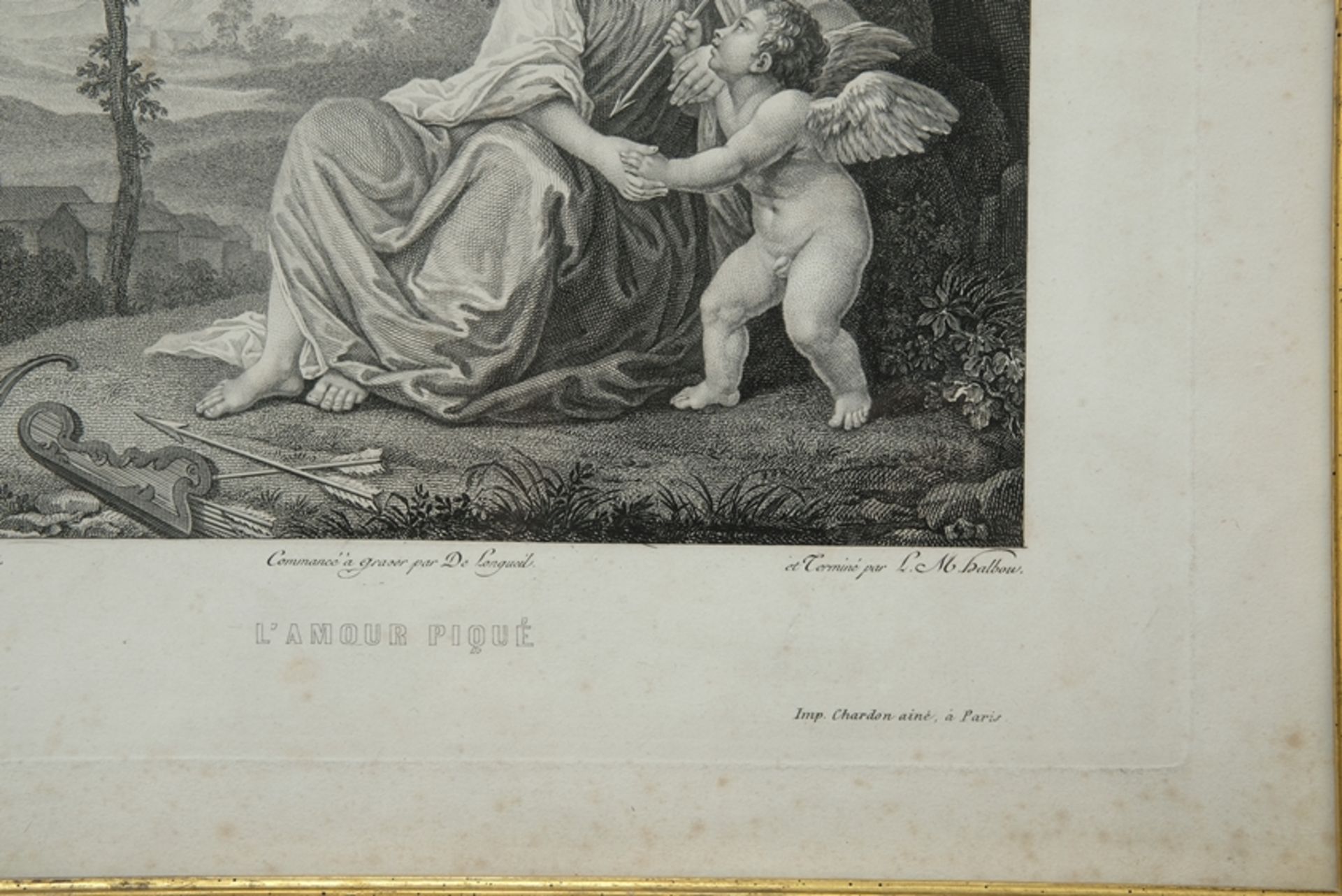 "L'Amour piqué", ca. 1786-1808, on paper. Inscribed "Peint par Georges Géorgion - Commencé à graver - Image 3 of 4