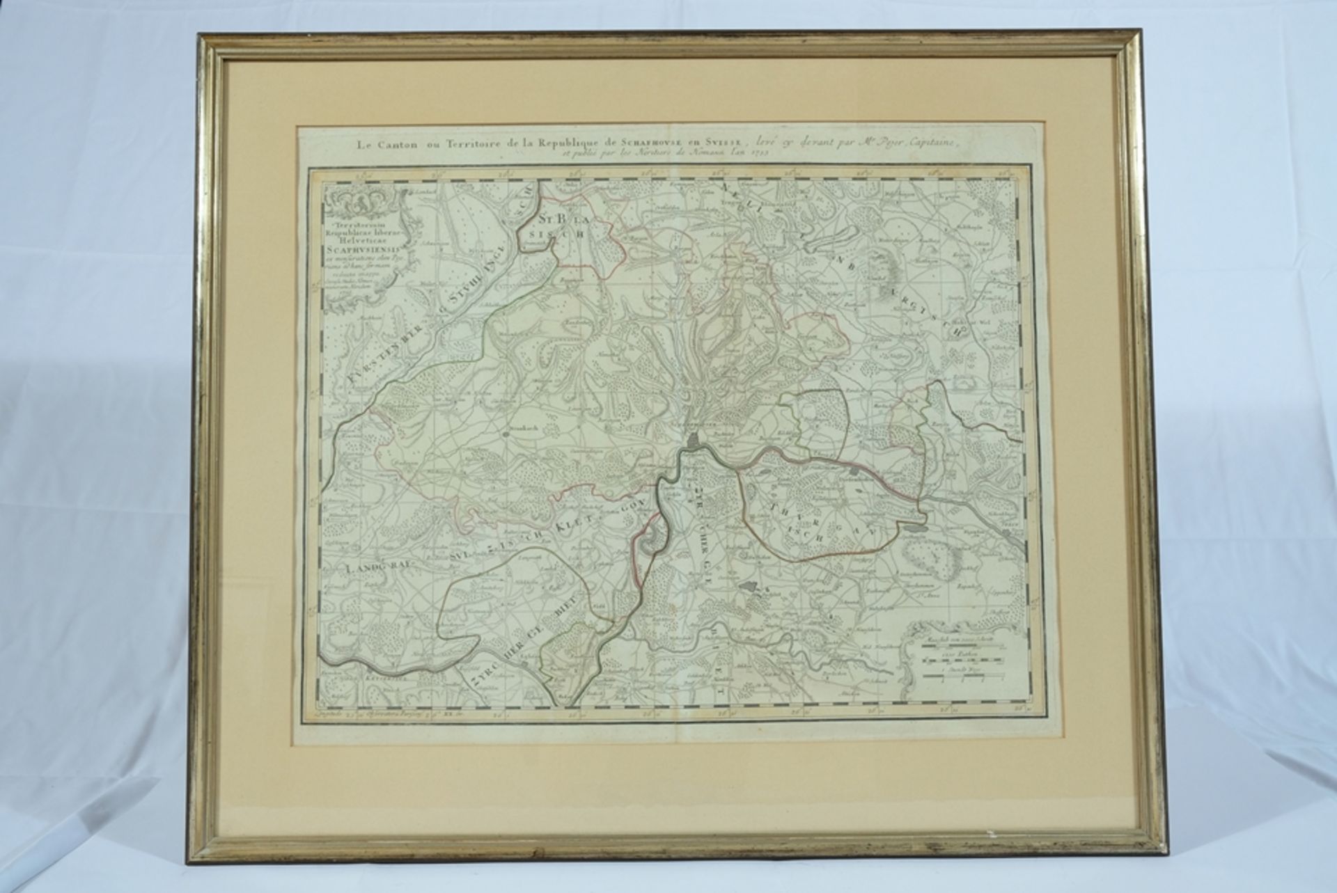 Schaffhausen, Landkarte von 1753, Kupferstich koloriert, 46 x 57 cm. - Bild 2 aus 3