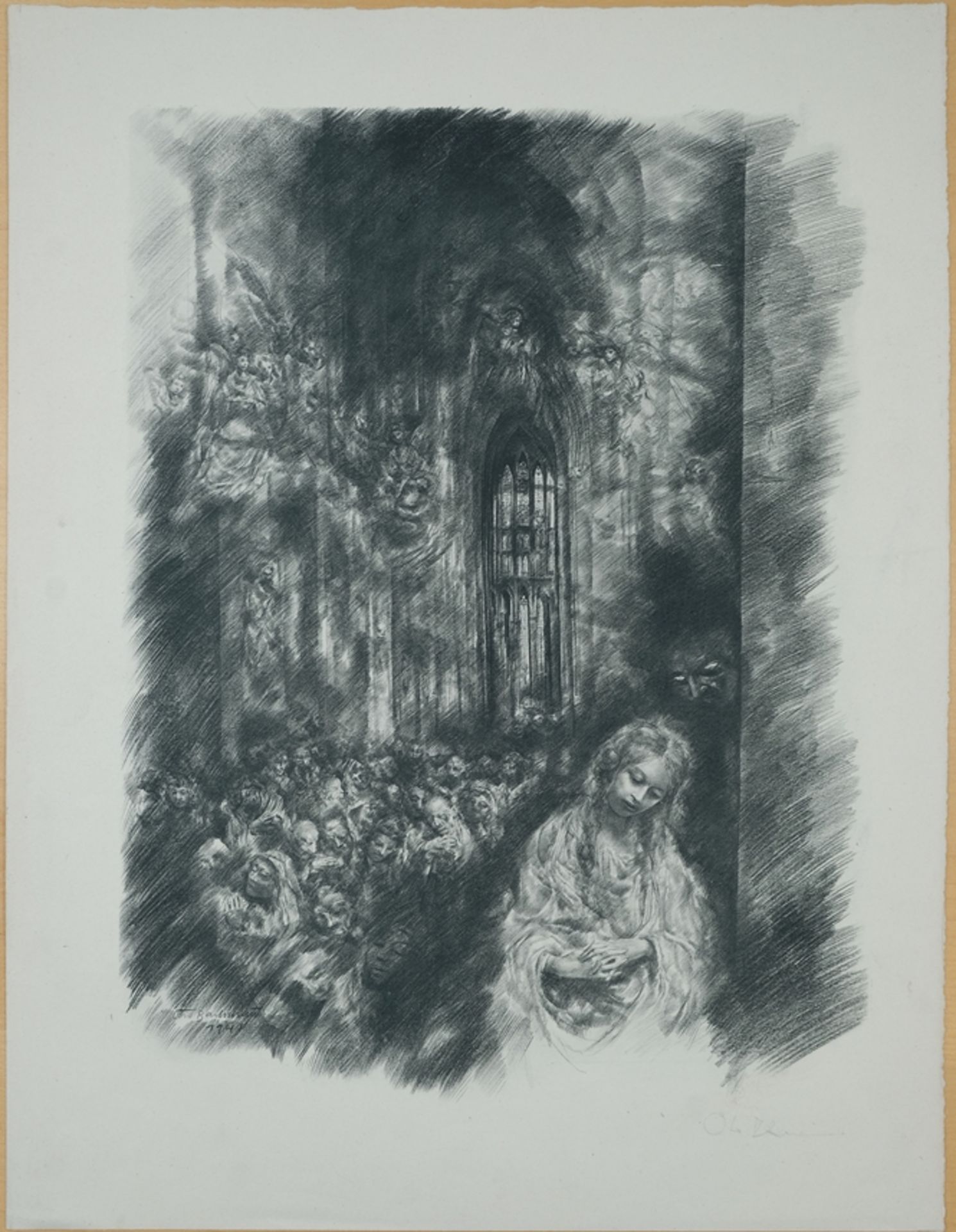 Bachmann, Karl Otto (1915-1996) Praying Girl, probably 1941, lithograph.  - Image 2 of 3