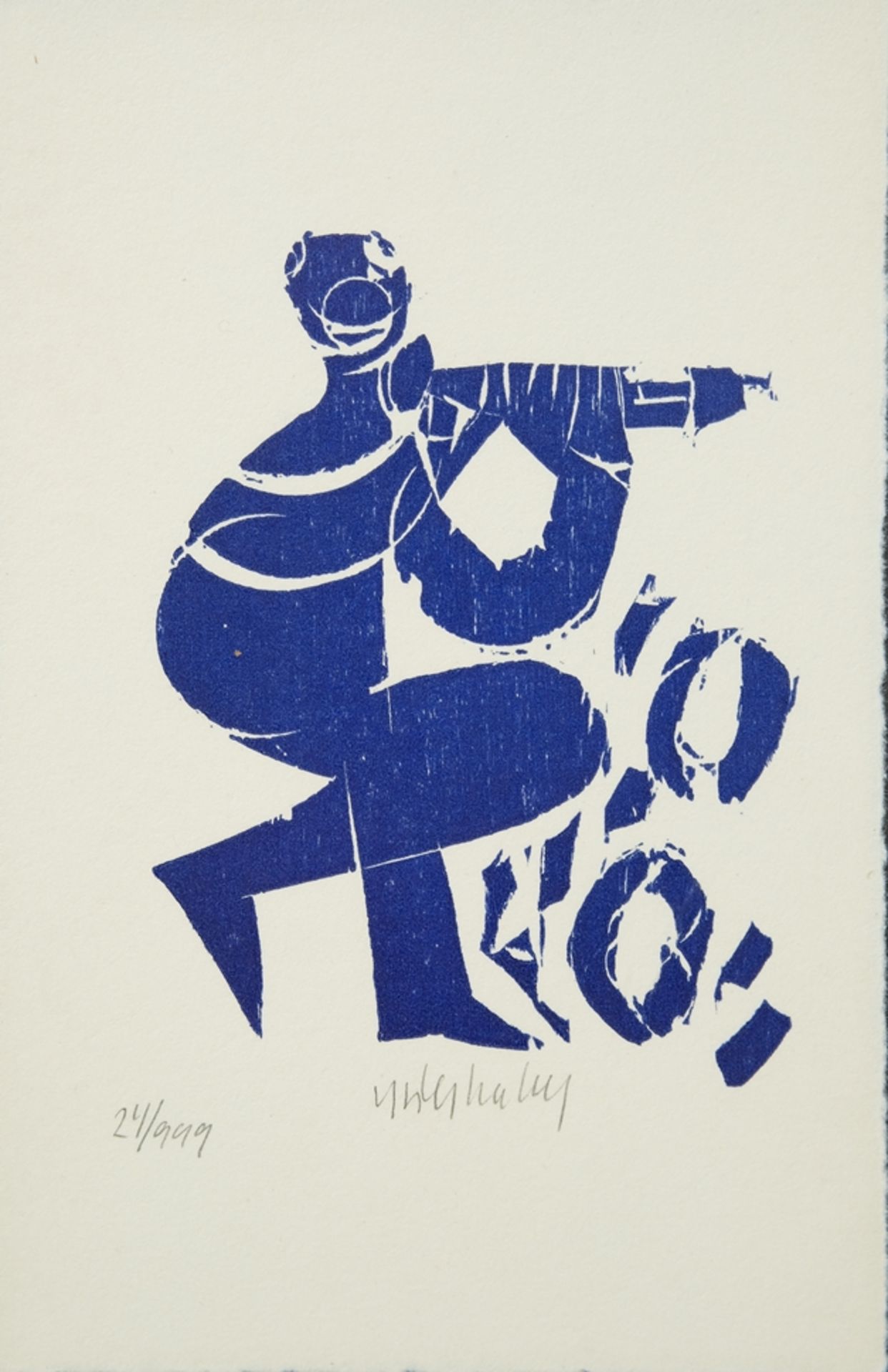 Grieshaber, HAP (1909-1981) Pan depiction, colour woodcut in blue.